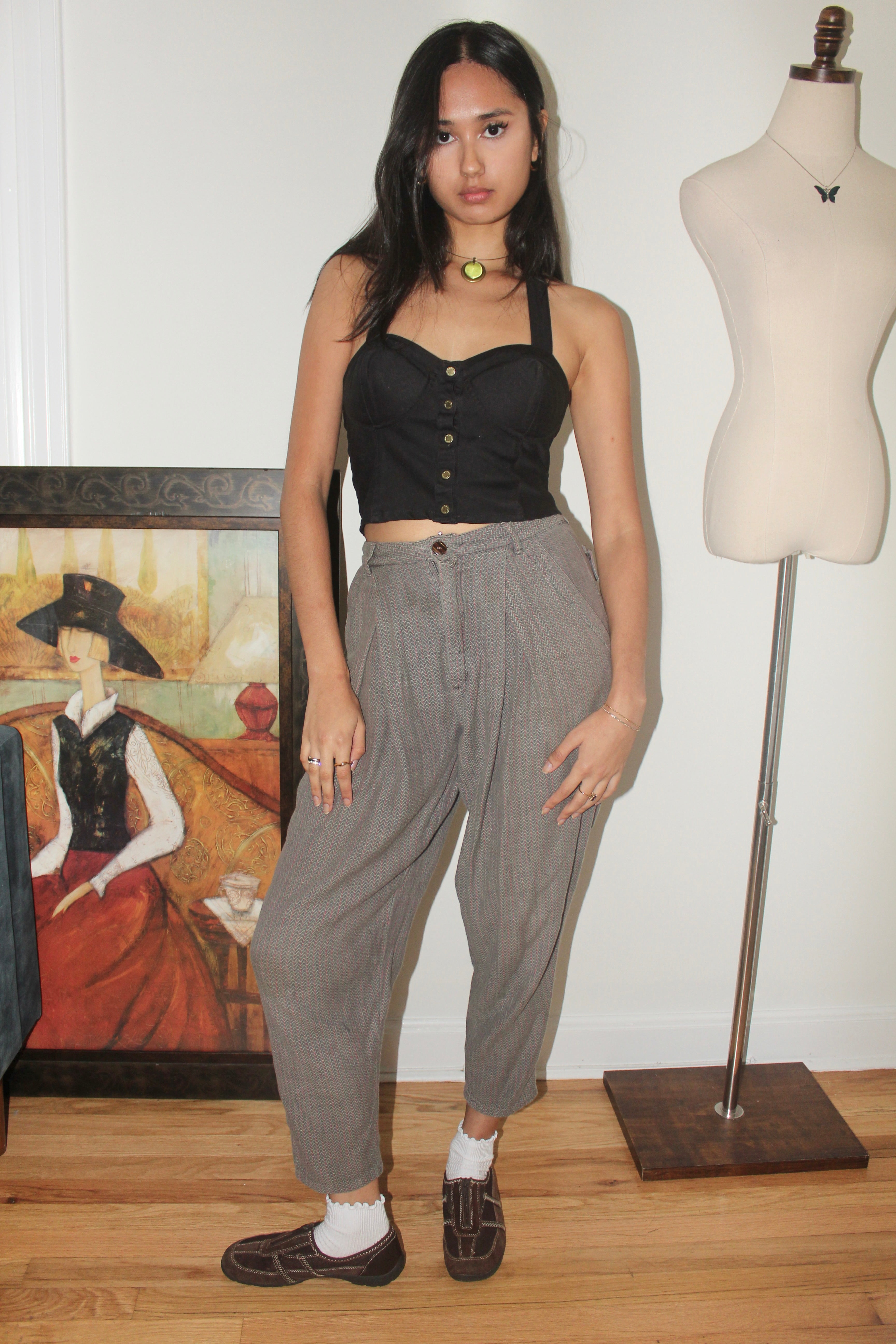Vintage 90s Highwaisted Newsboy Trousers (25")