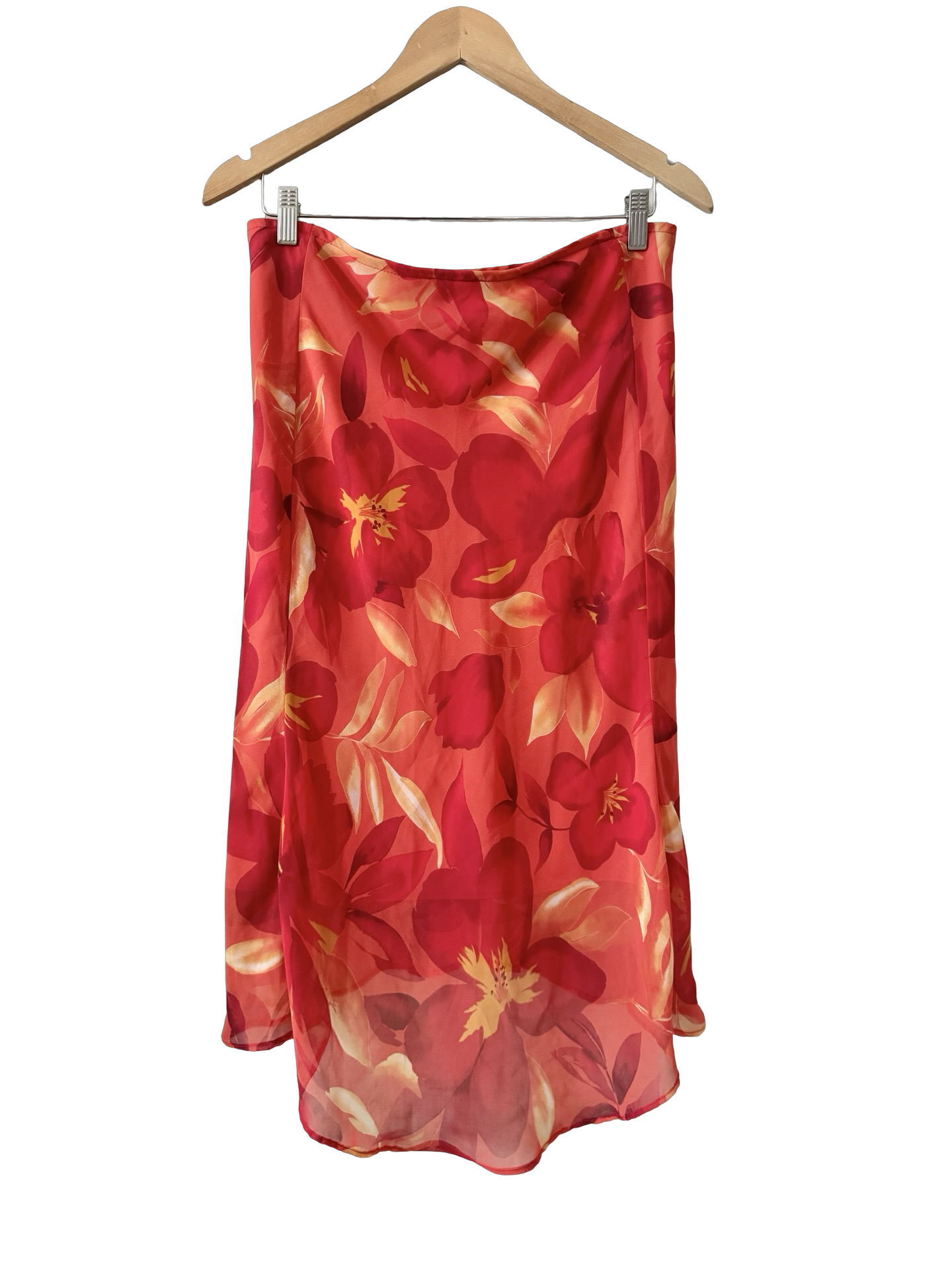 Vintage Y2K Vibrant Red Floral Midi Skirt (M)