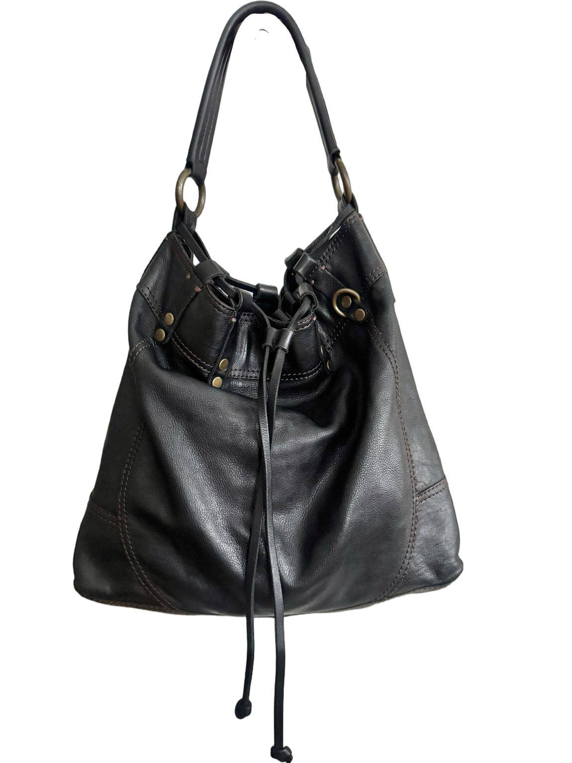 Vintage Y2K Lucky Brand Leather Drawstring Tote