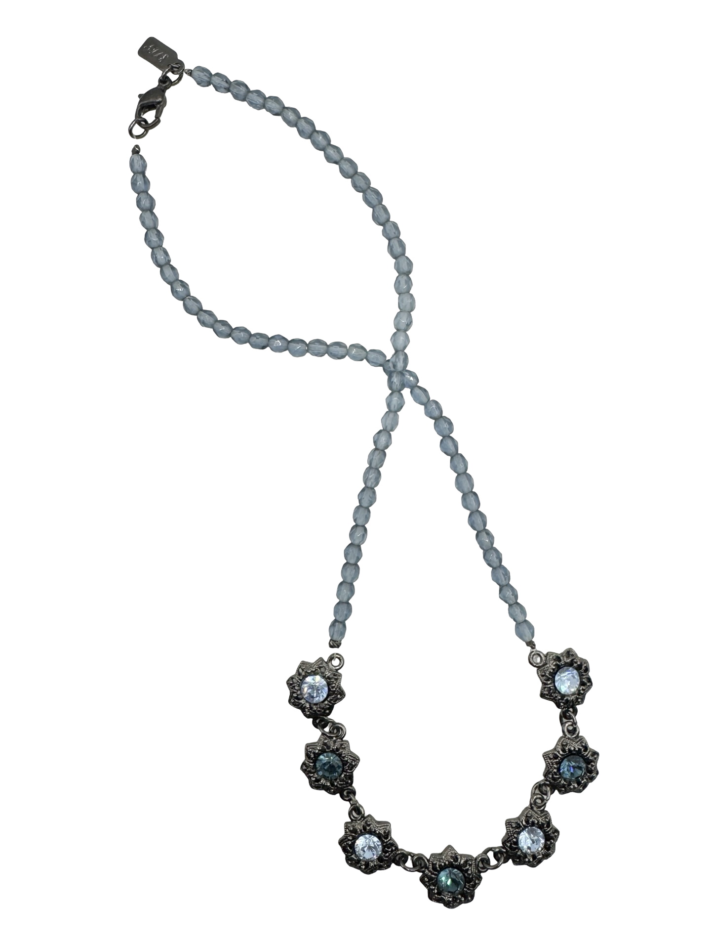 Vintage Y2K Blue Crystal Beaded Necklace