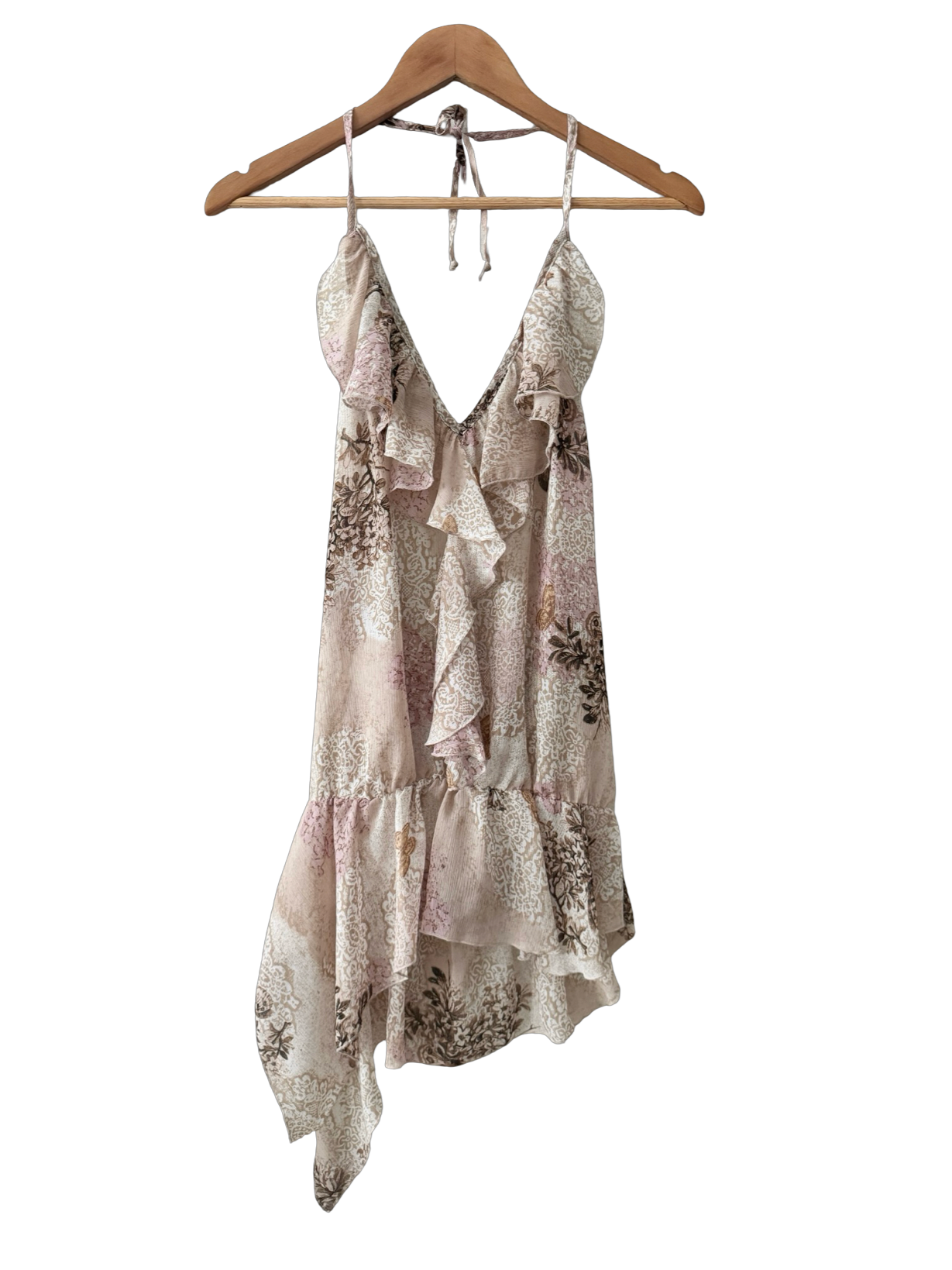 Vintage 90s La Belle Floral Asymmetrical Halter Top (L)