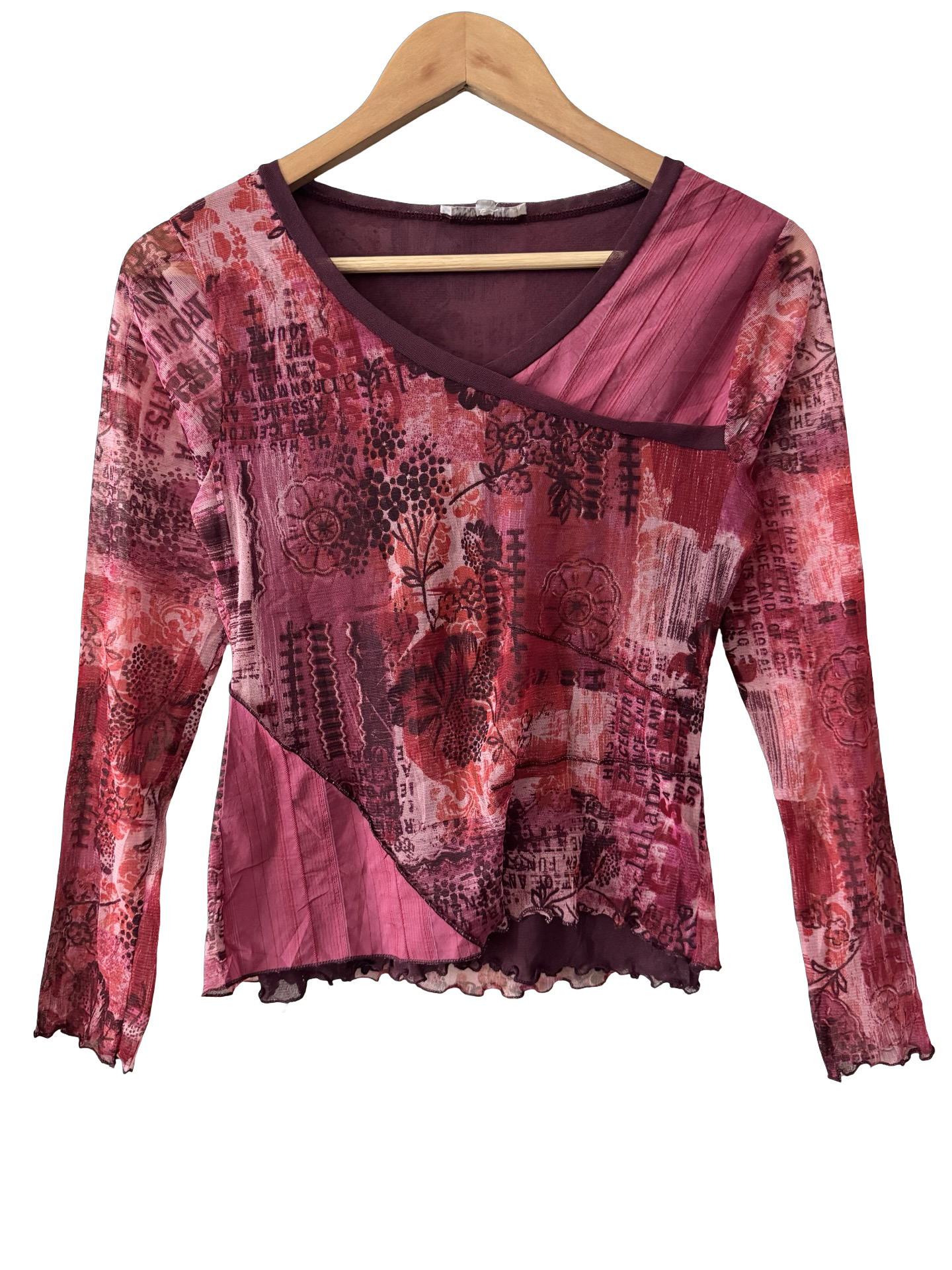 Vintage Y2K Raspberry Collage Gauzy Top (S/M)