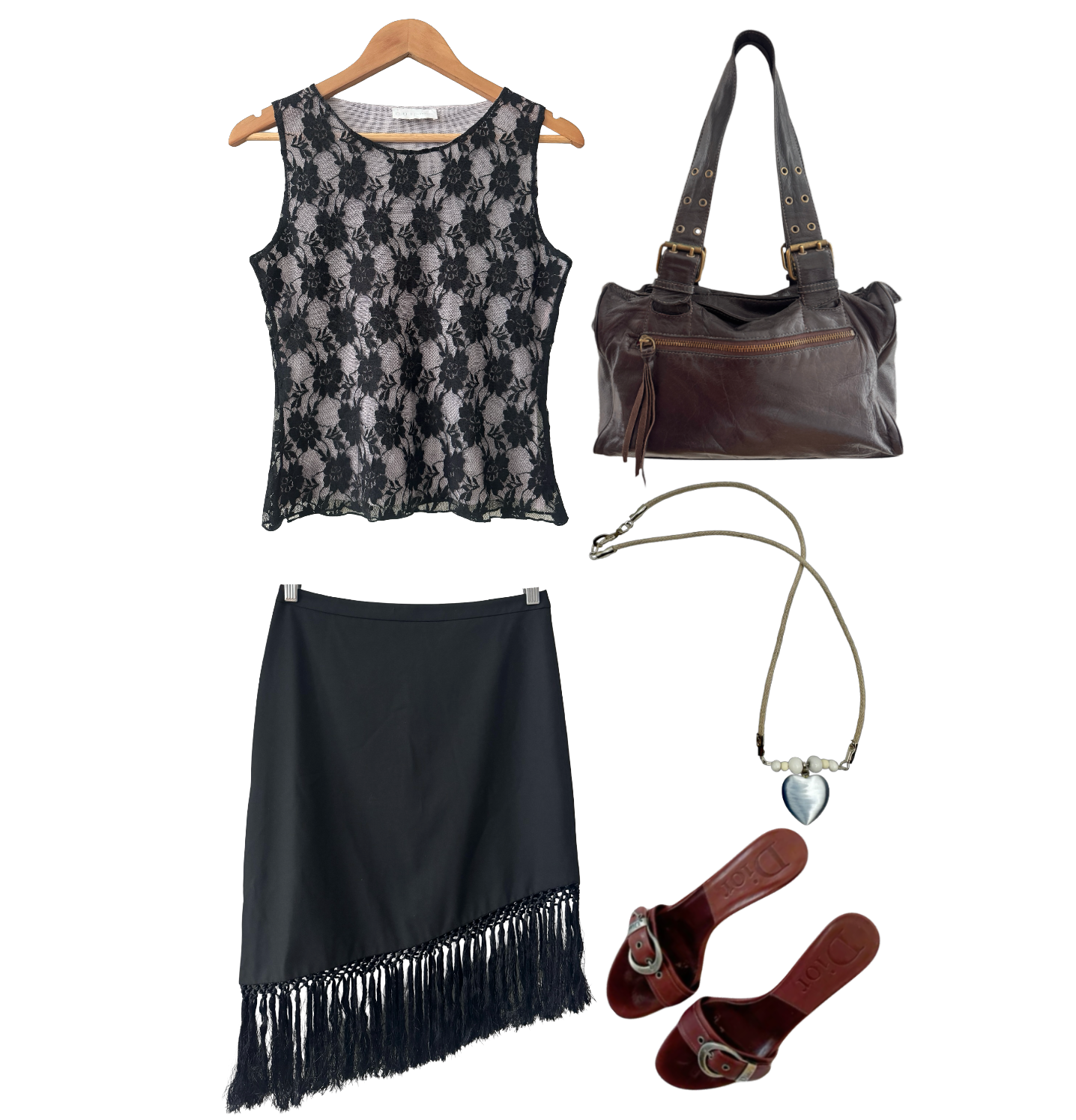 Vintage Y2K Noir Lace Mesh Tank (M)