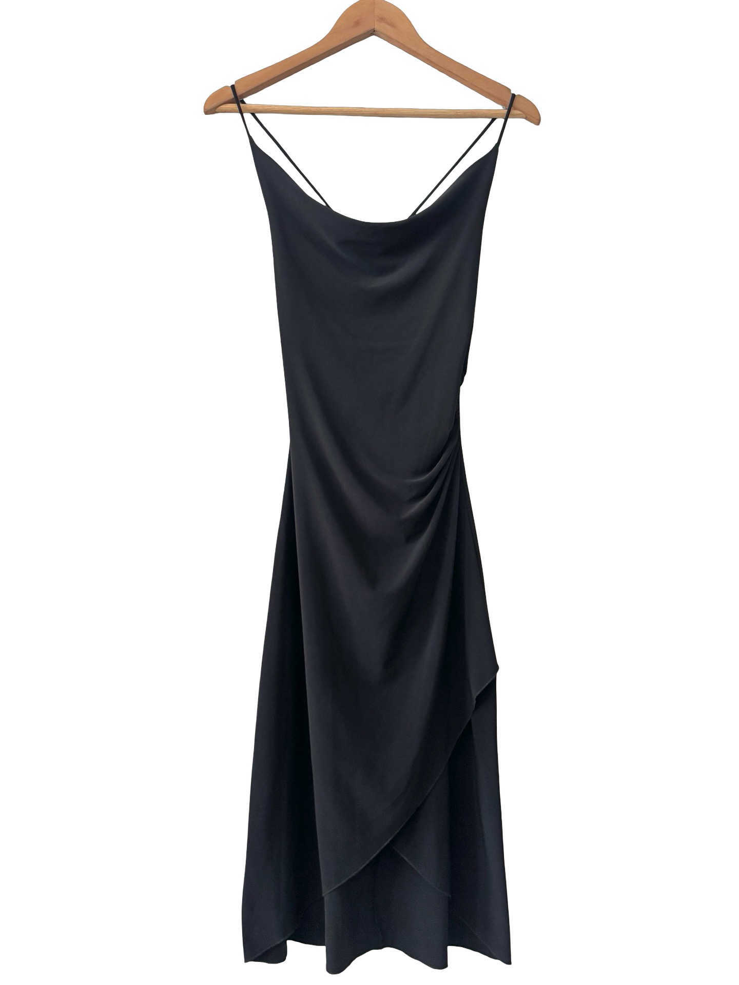 Vintage 90s Black Draped Slip Midi  Dress (S)