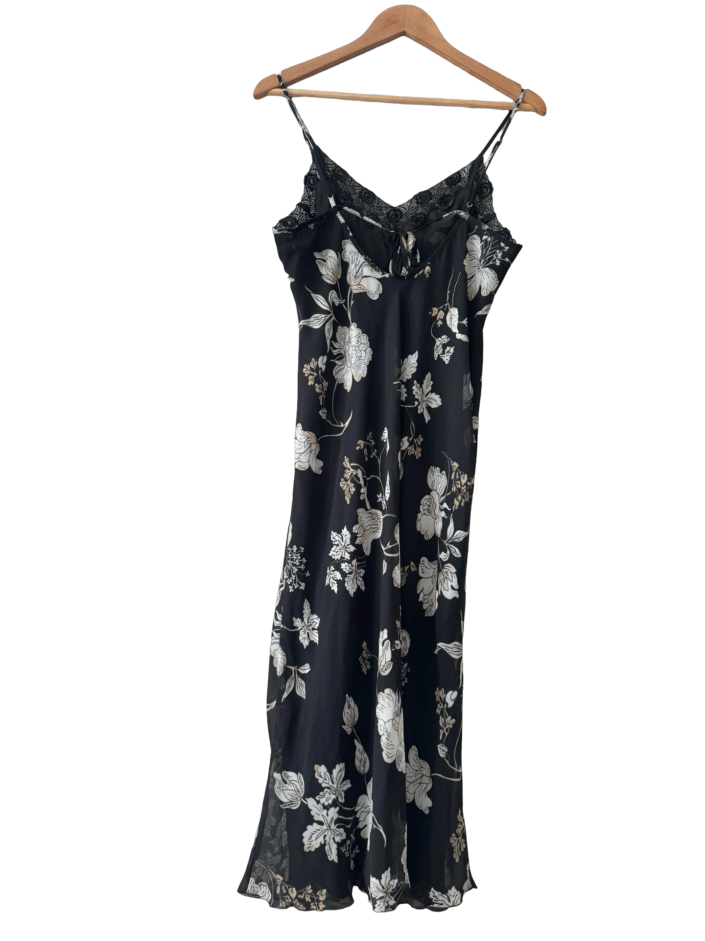 Vintage 90s Midnight Botanical Lace Slip Dress (M)