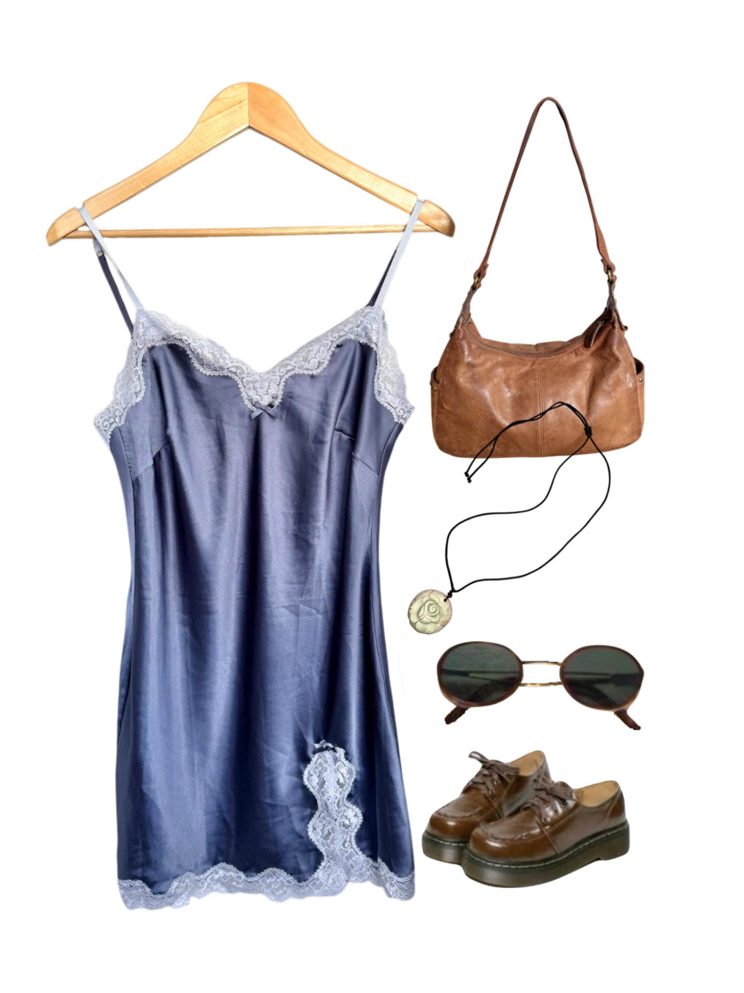 Vintage 90 Periwinkle Blue Lace Slip Dress (S/M)