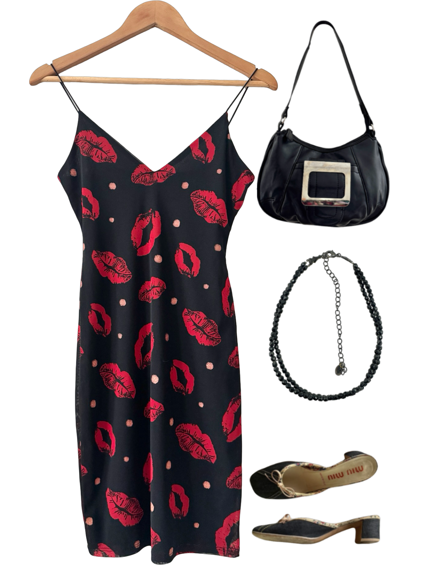 Vintage Y2K Kiss Print Slip Dress (S)