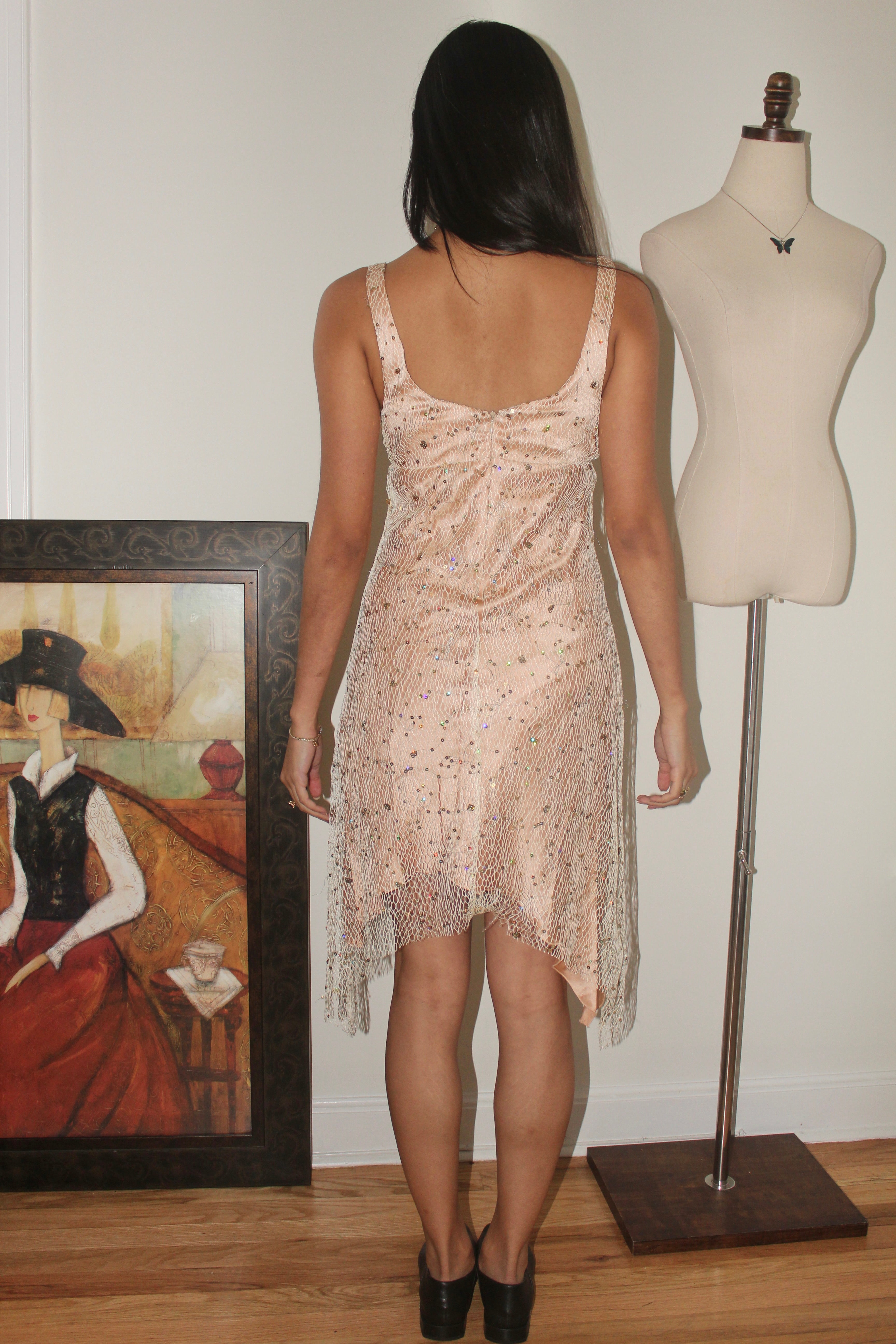 Vintage 90s Silk Beaded Midi Slip Dress (S)