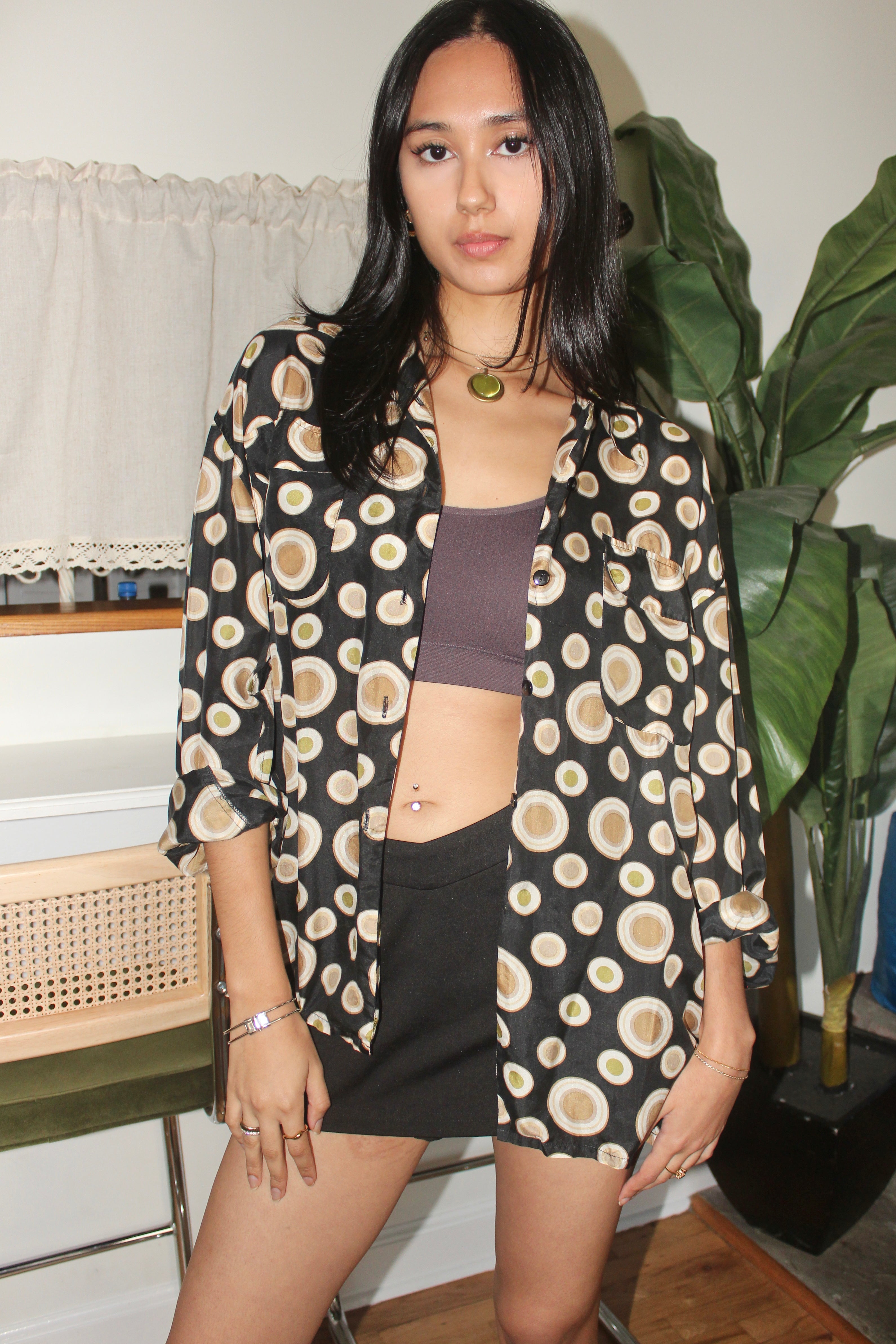 Vintage 90s Retro Geometric Silk Button Up (L)