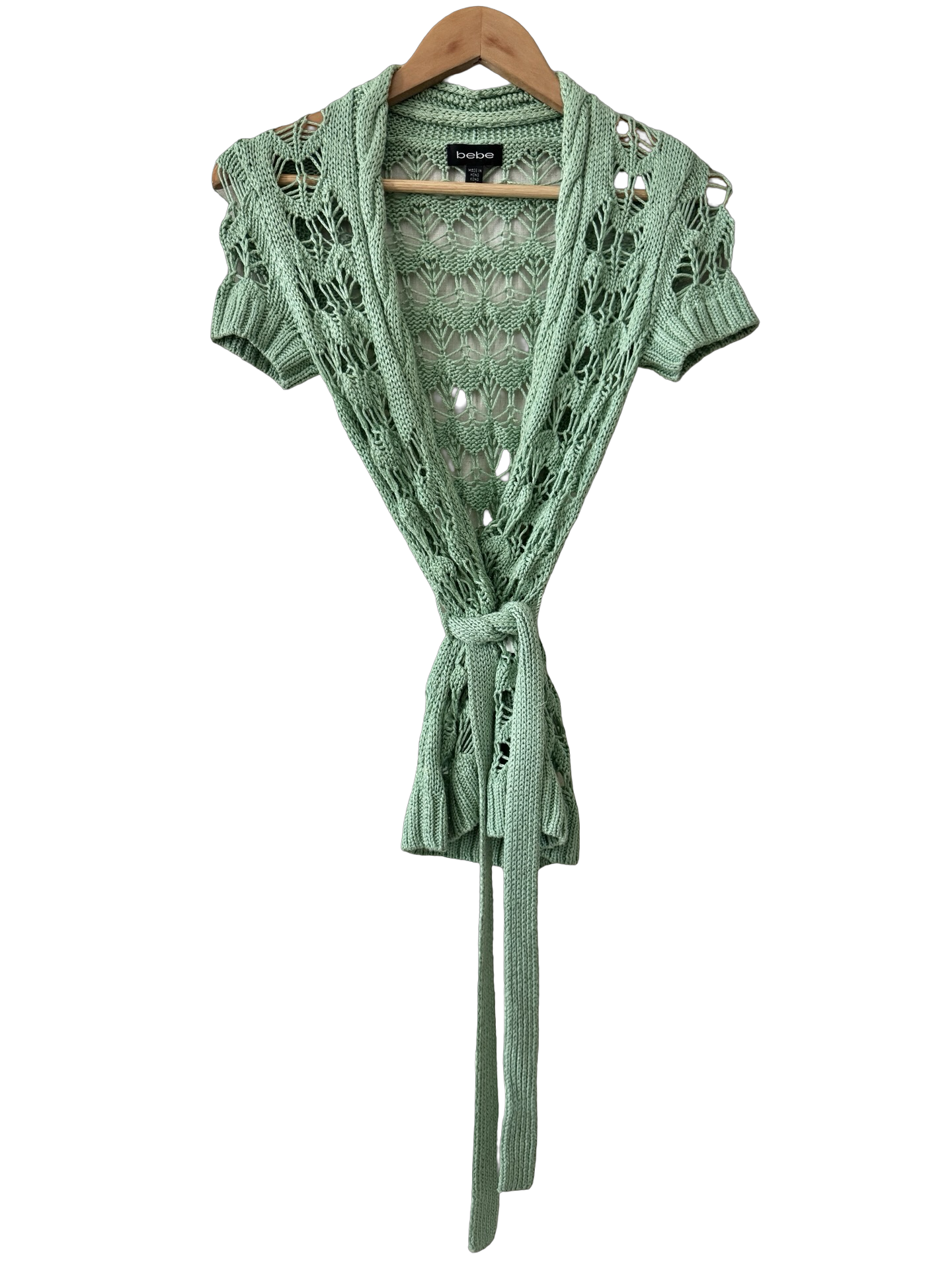 Y2K BEBE Pistachio Crochet Tie Knit Top (S)