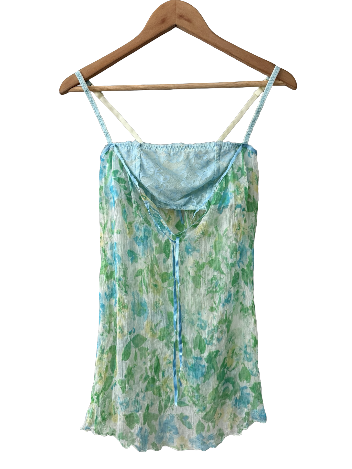 Vintage Y2K Bluebell Garden Sheer Bustier Cami (S/M)