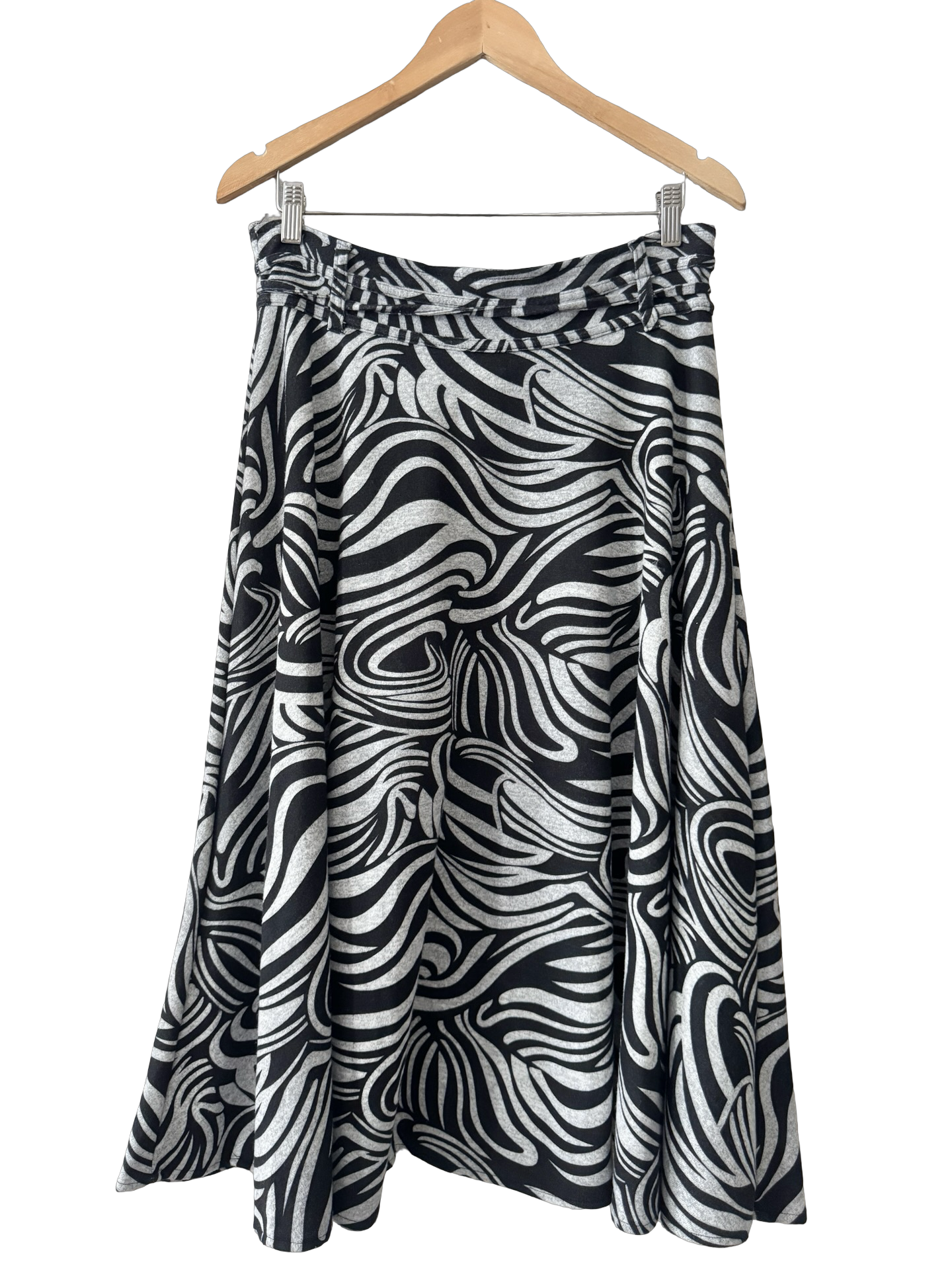 Vintage Y2K Zebra Swirl Tie Belt Midi Skirt (M)