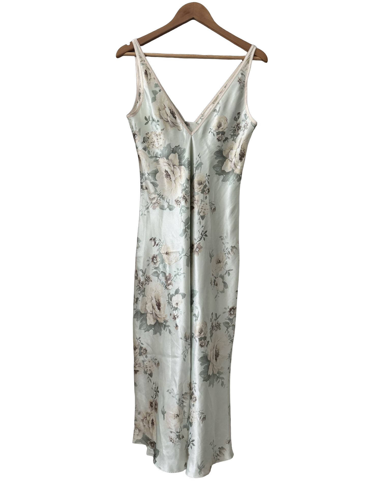 Vintage Y2K Sage Rose Satin Slip Dress (M)