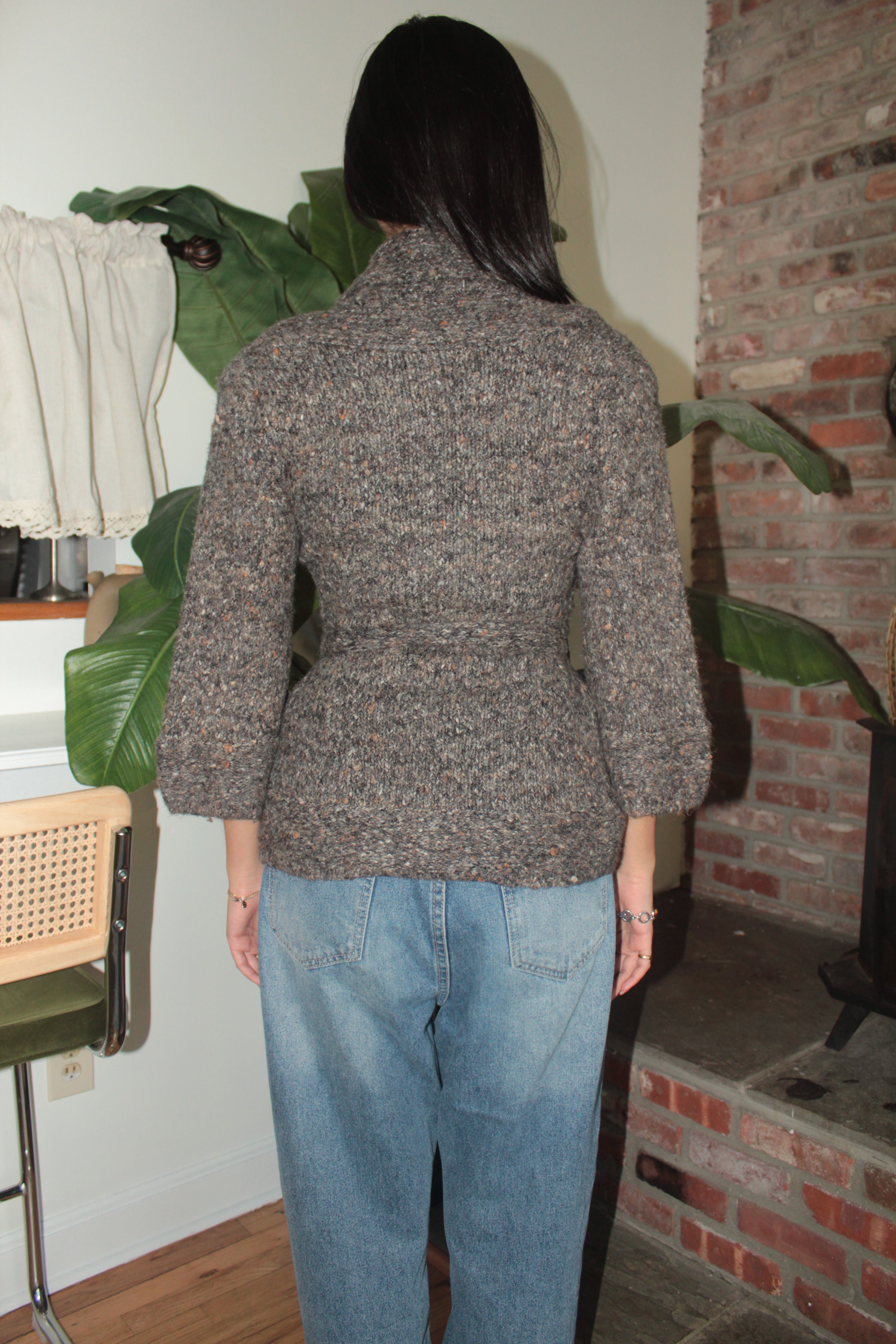 Vintage 90s Heathered Cocoa Belted Knit Cardigan (S/M)