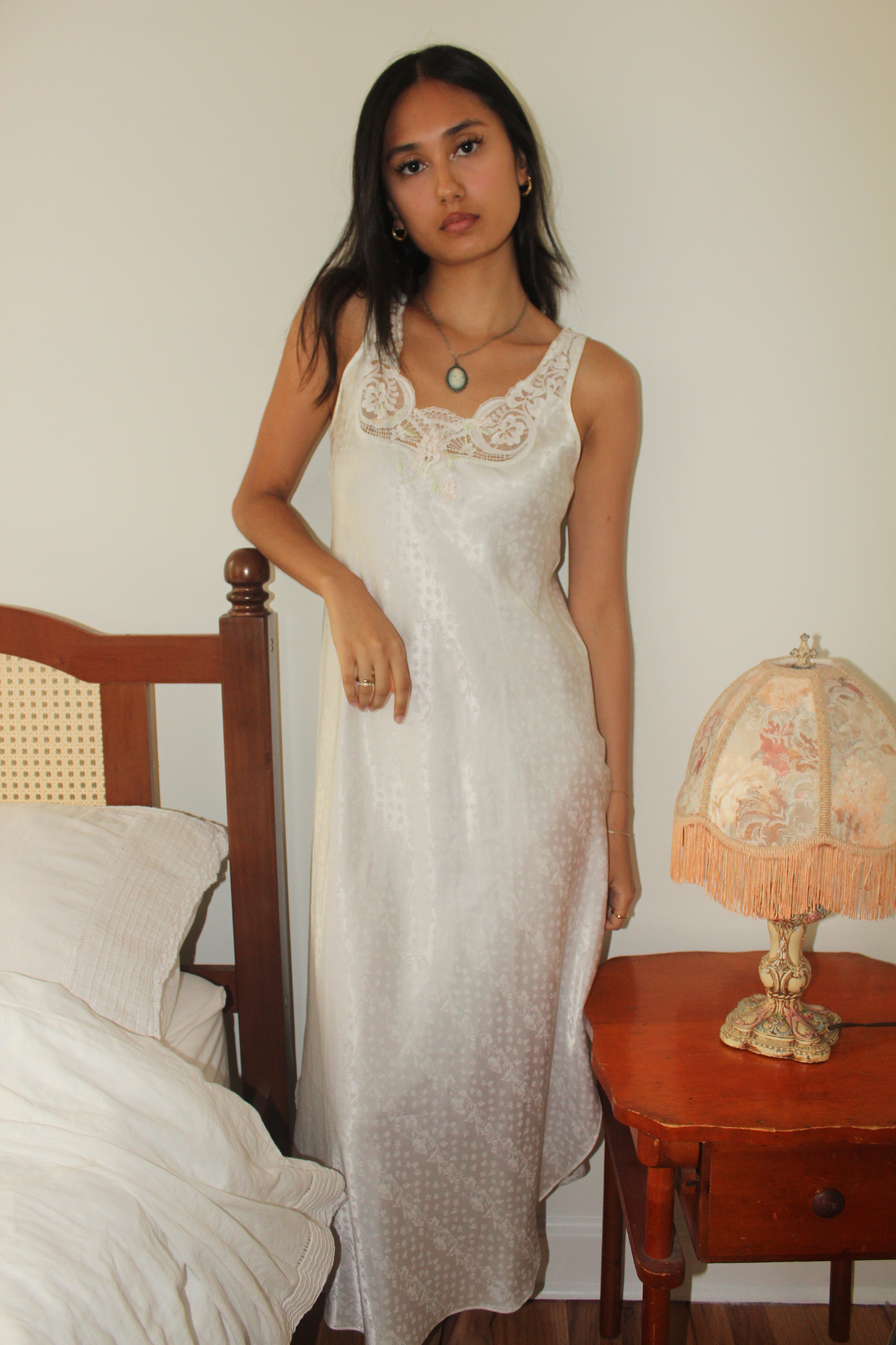 Vintage 80s Lace Trim Slip Dress (M)