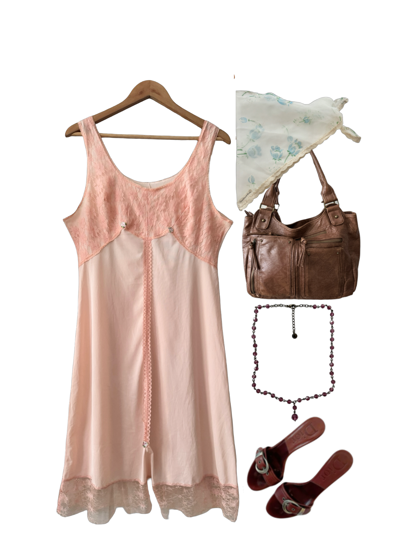 Vintage 60s Peach Parfait Lace Slip Dress (L)