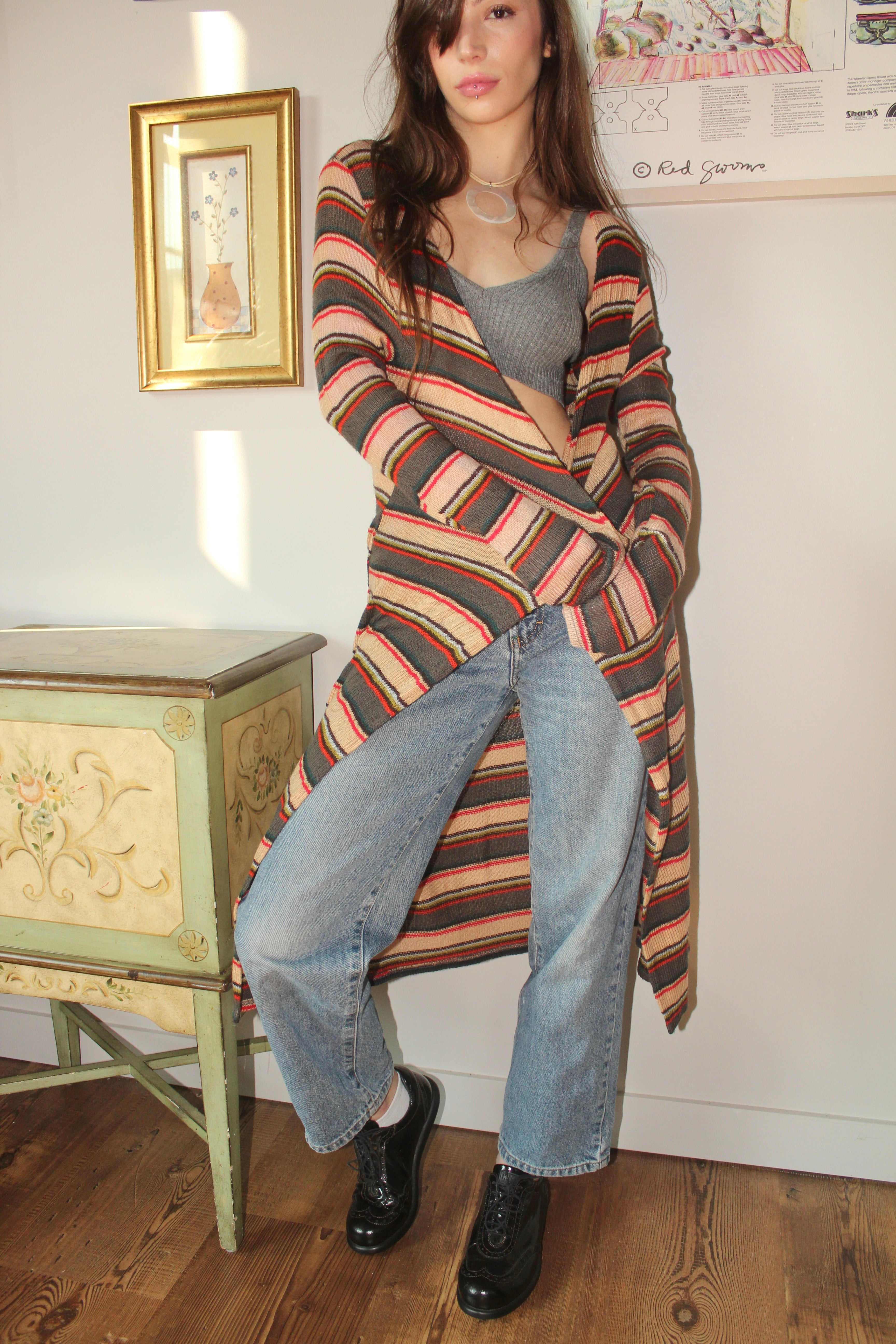 Retro Cozy Striped Longline Knit (S/M)