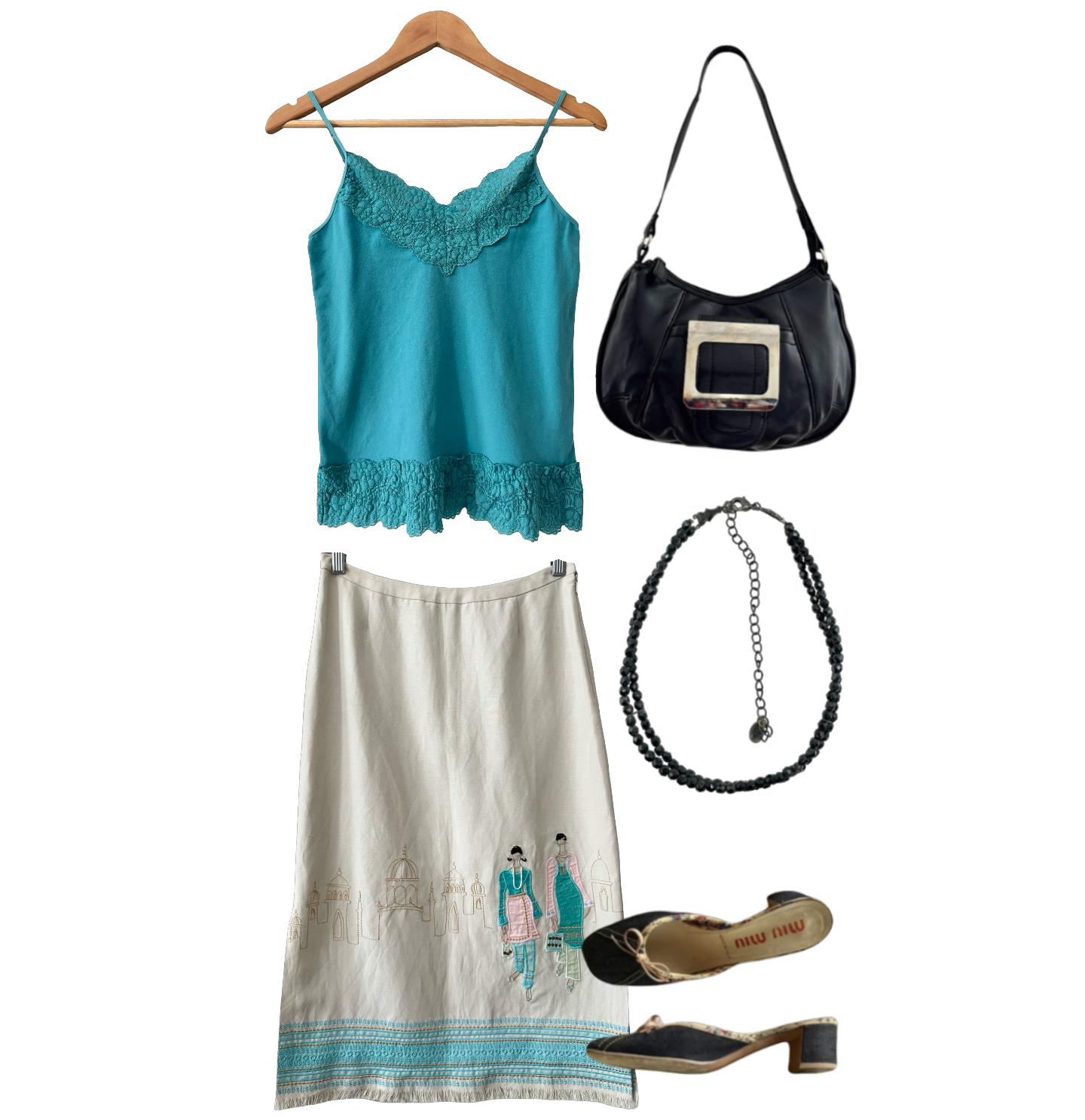 Vintage Y2K Teal Lace Satin Cami (M)
