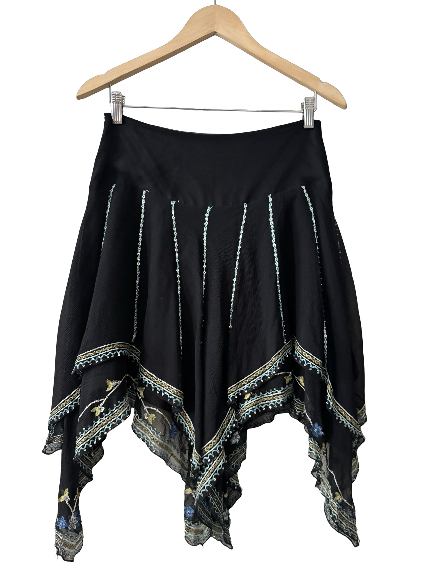 Vintage Y2K Midnight Handkerchief Beaded Silk Skirt (S)