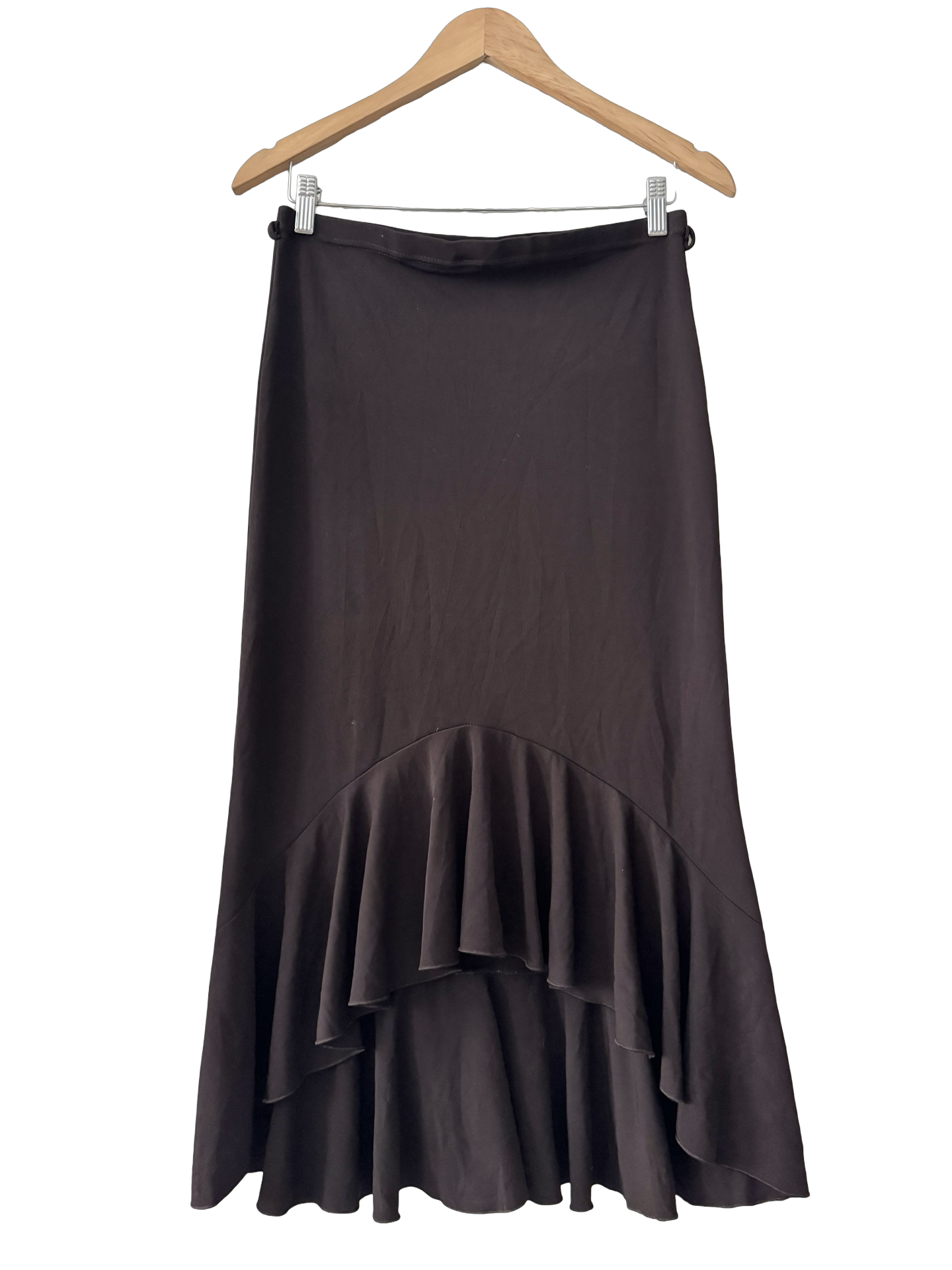 Vintage 90s French Espresso Ruffle Skirt (S/M)