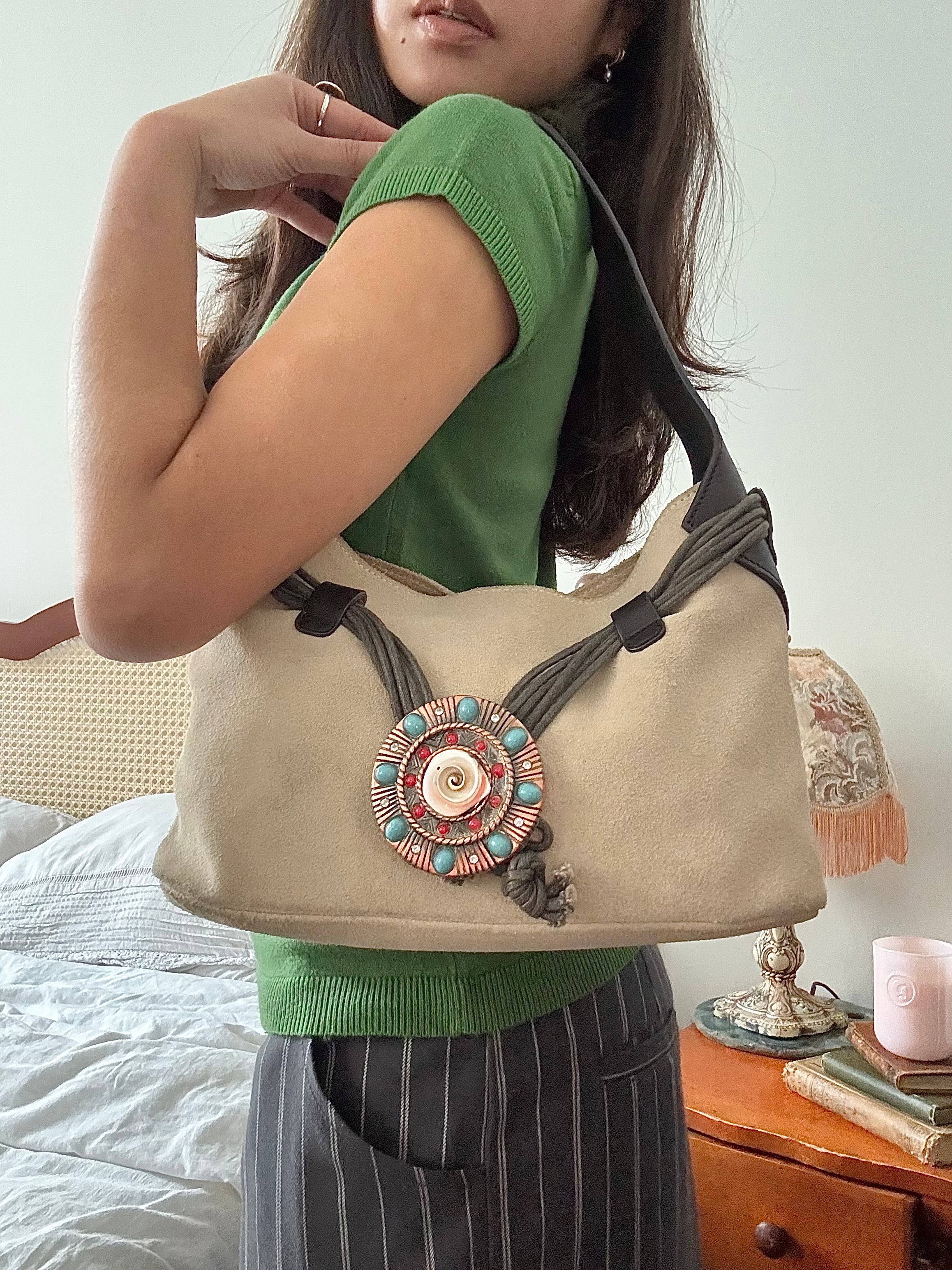 Vintage 90s Slouchy Leather Concho Shoulder Bag