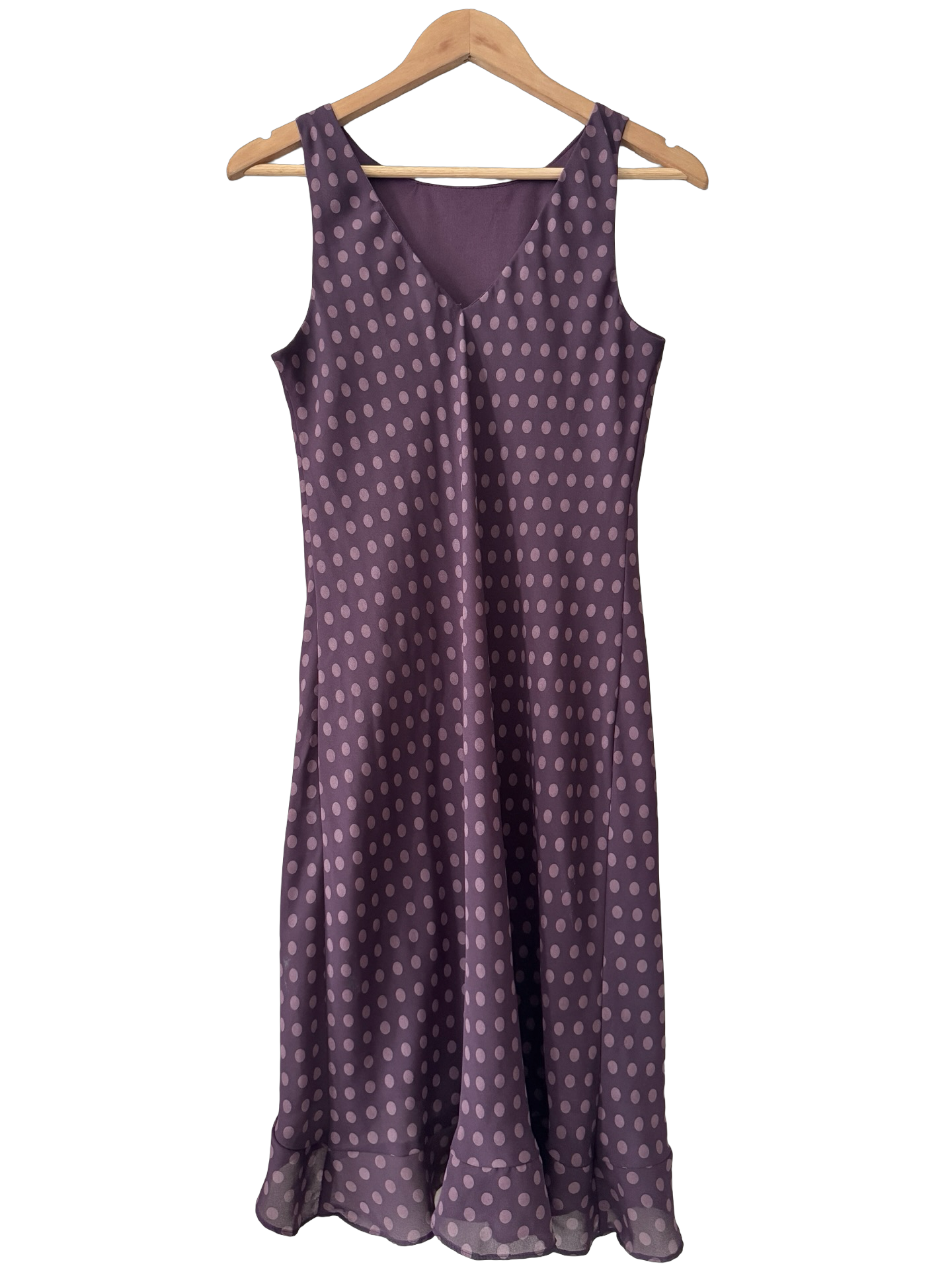 Vintage Y2K Plum Polka Dot Ruffle Midi Dress (M)