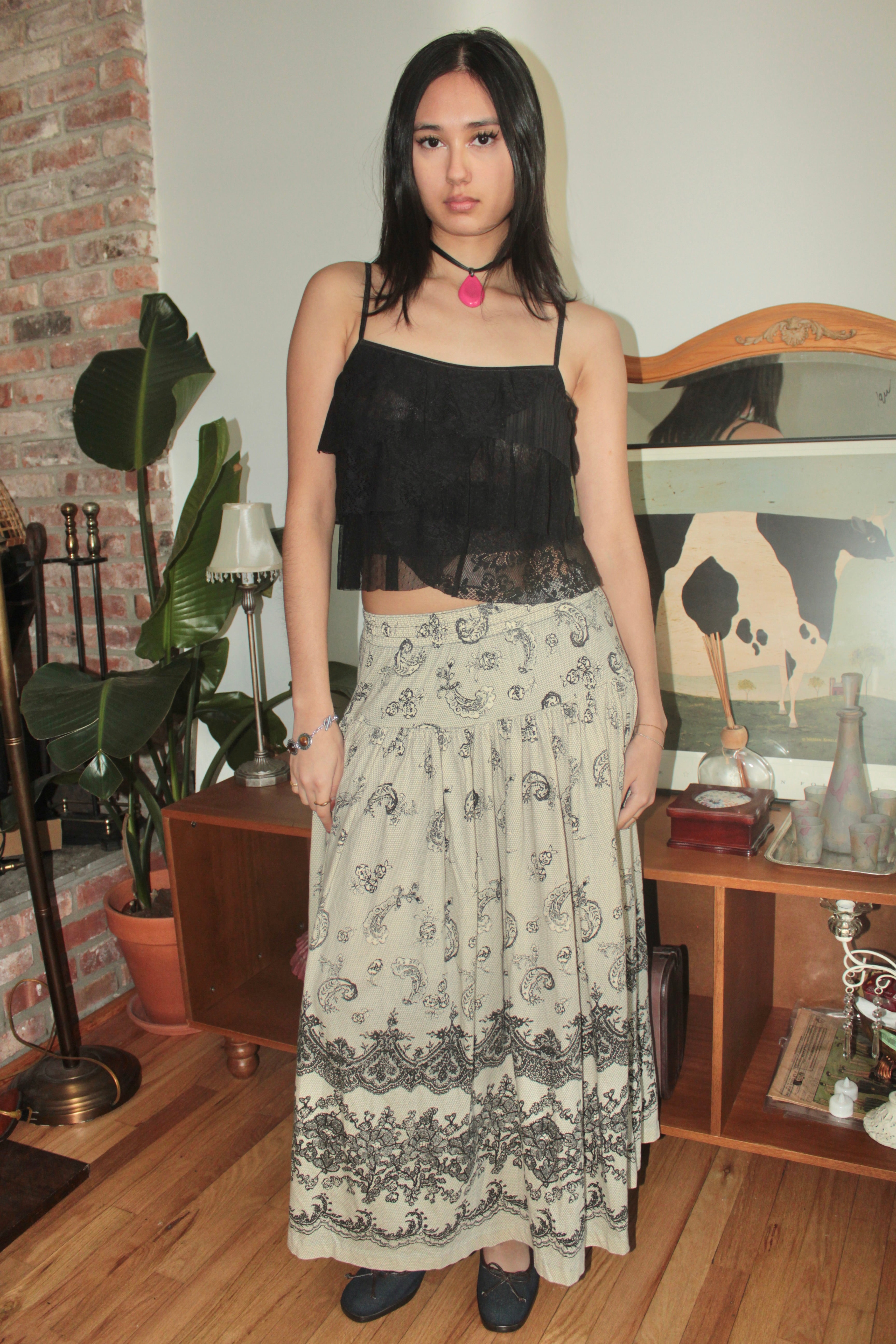 Vintage 90s Cottagecore Paisley Midi Skirt (S)