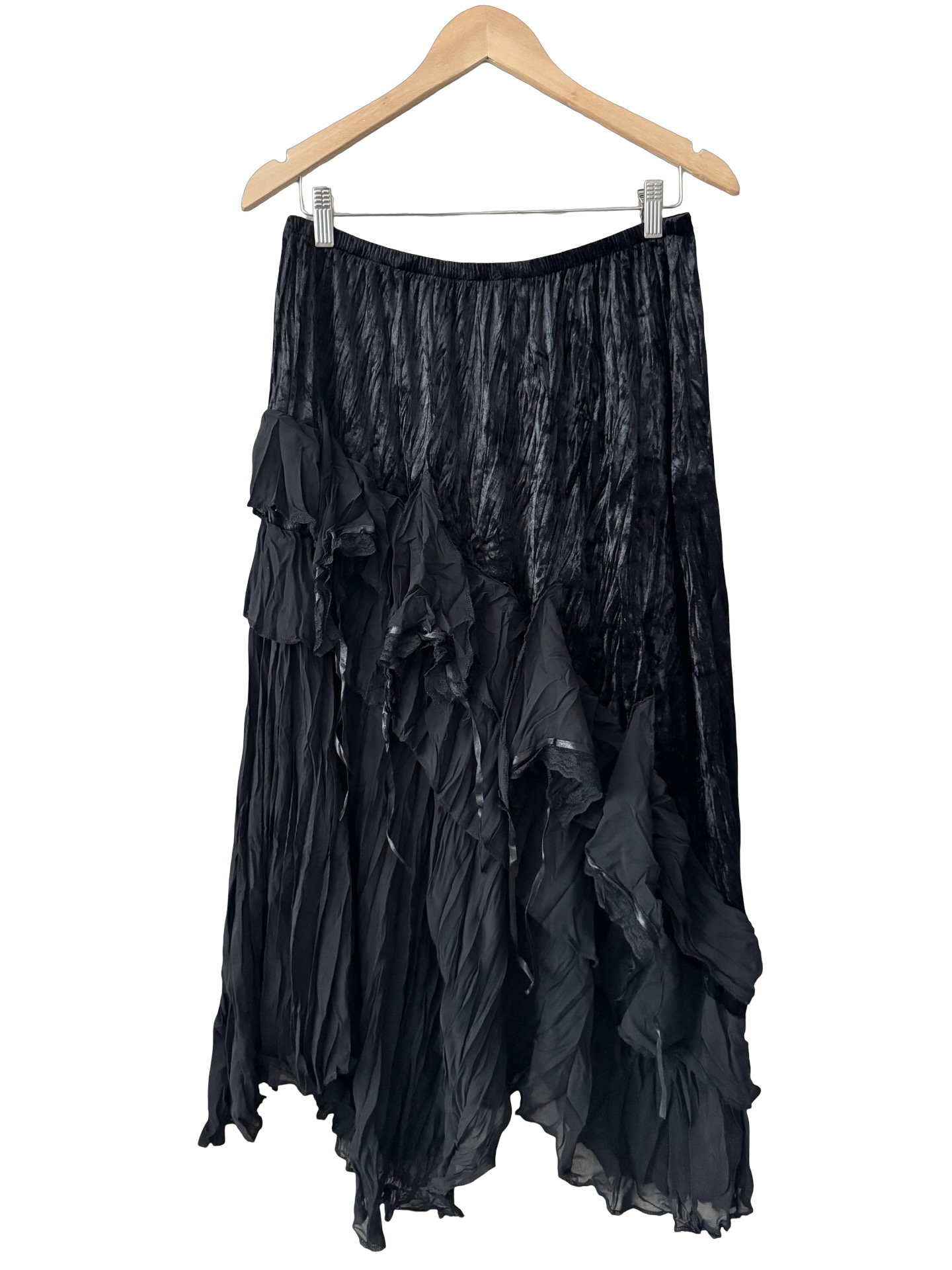 Vintage Midnight Noir Ruffle Asymmetrical Skirt (M)