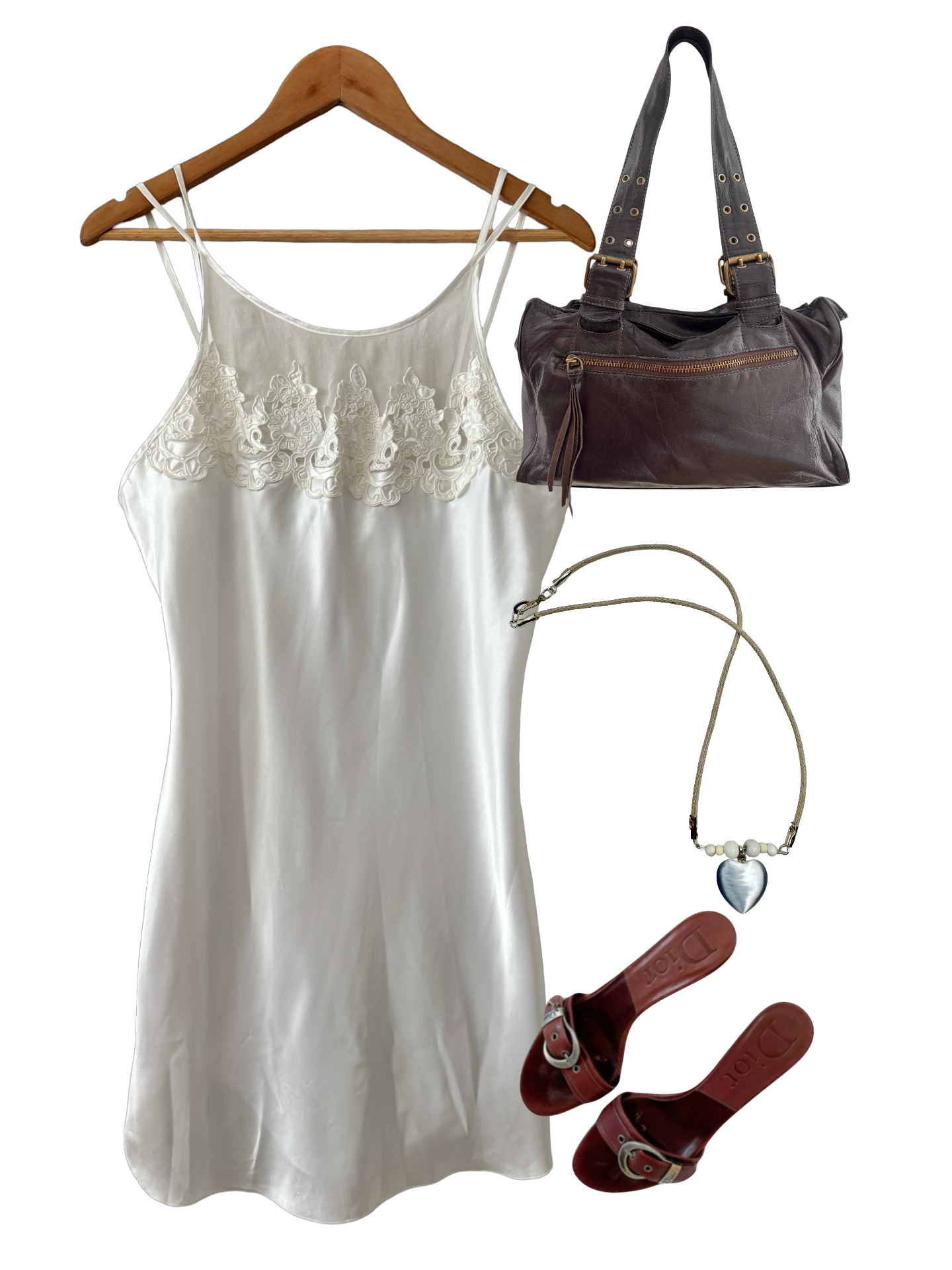 Vintage 90s Ivory Lace Slip Dress (M)