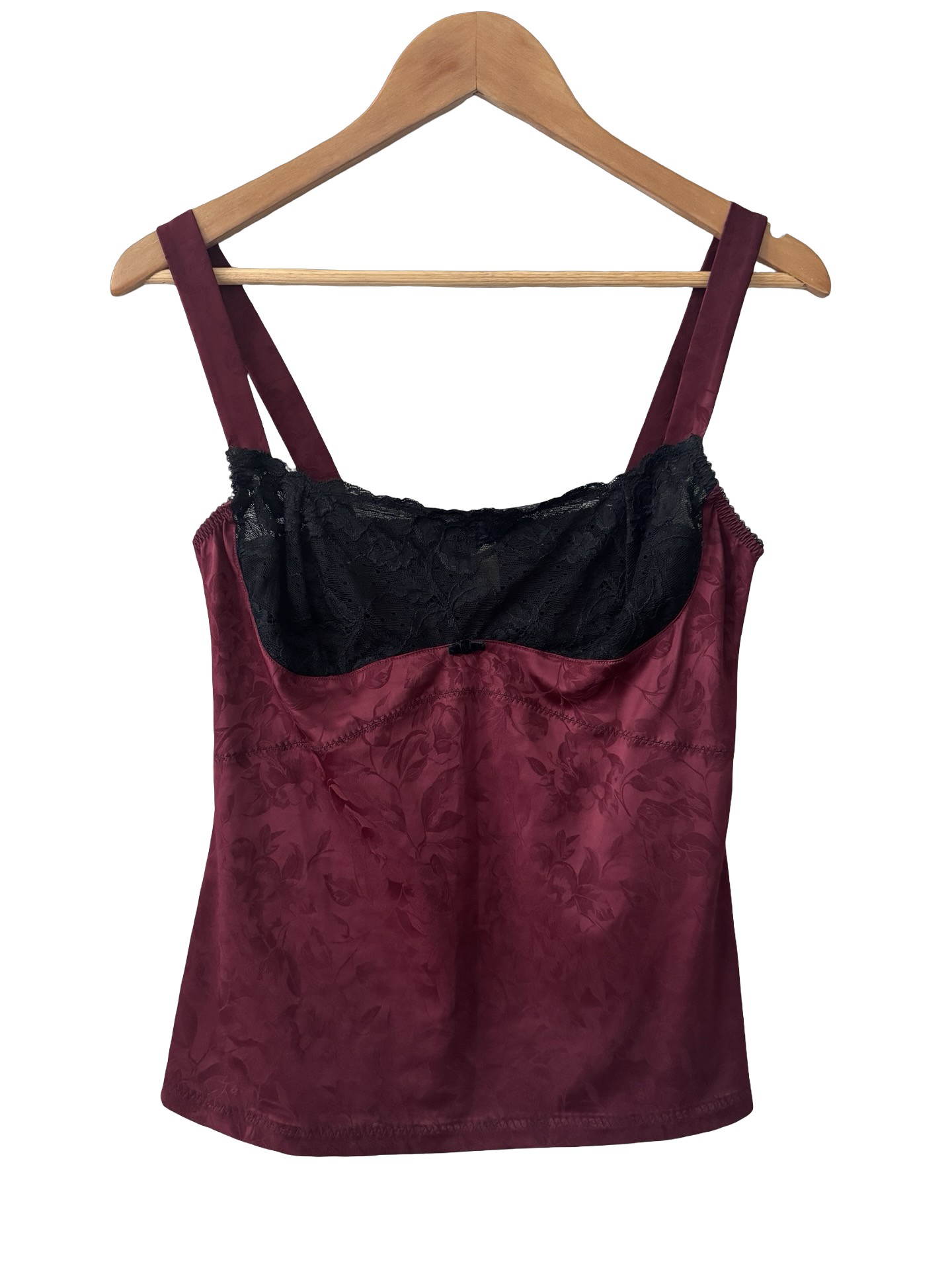 Vintage Y2K Burgundy Jacquard Lace Trim Cami (M)