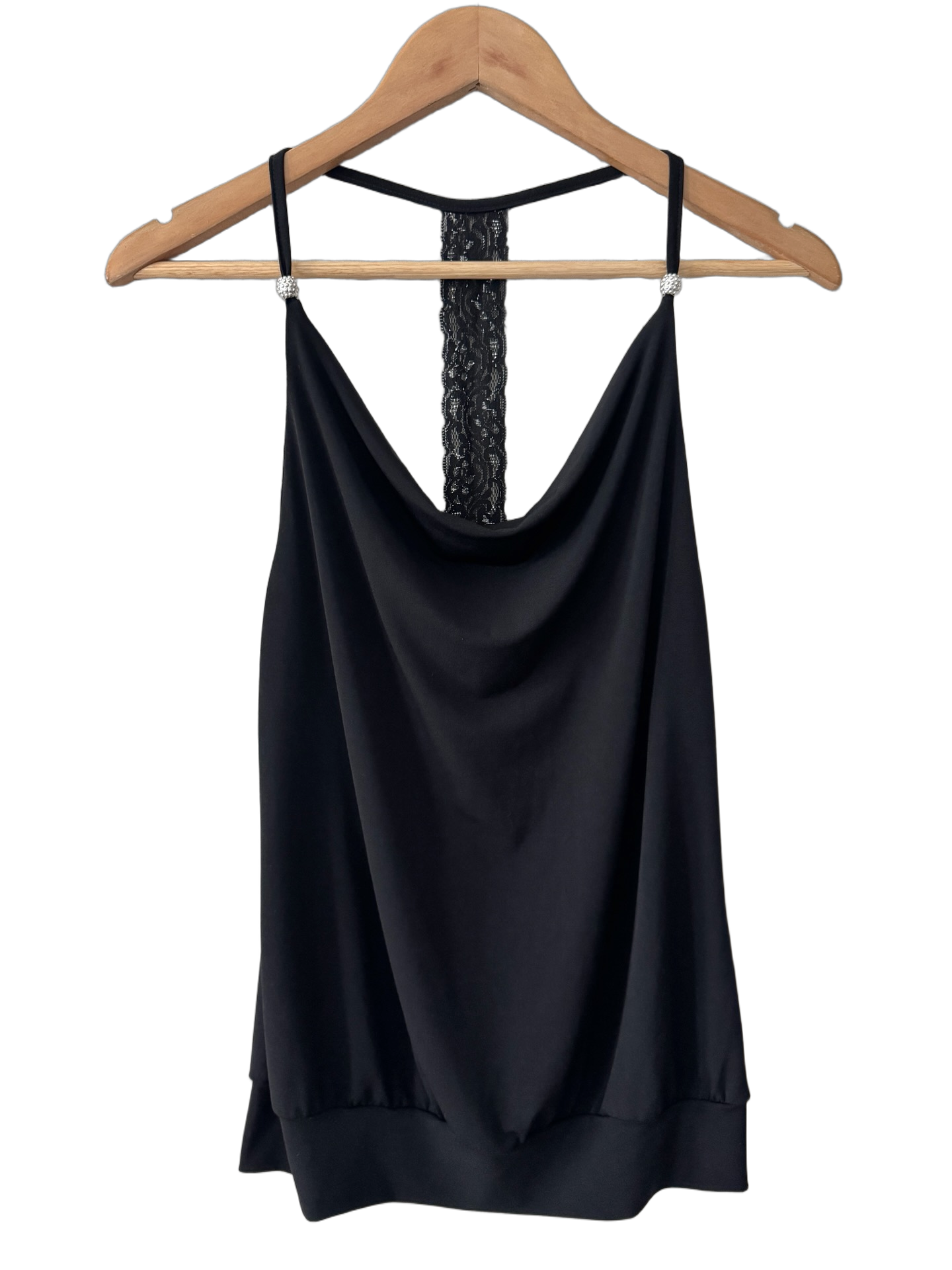 Vintage 90s Black Beaded Lace Back Cowl Top (M)