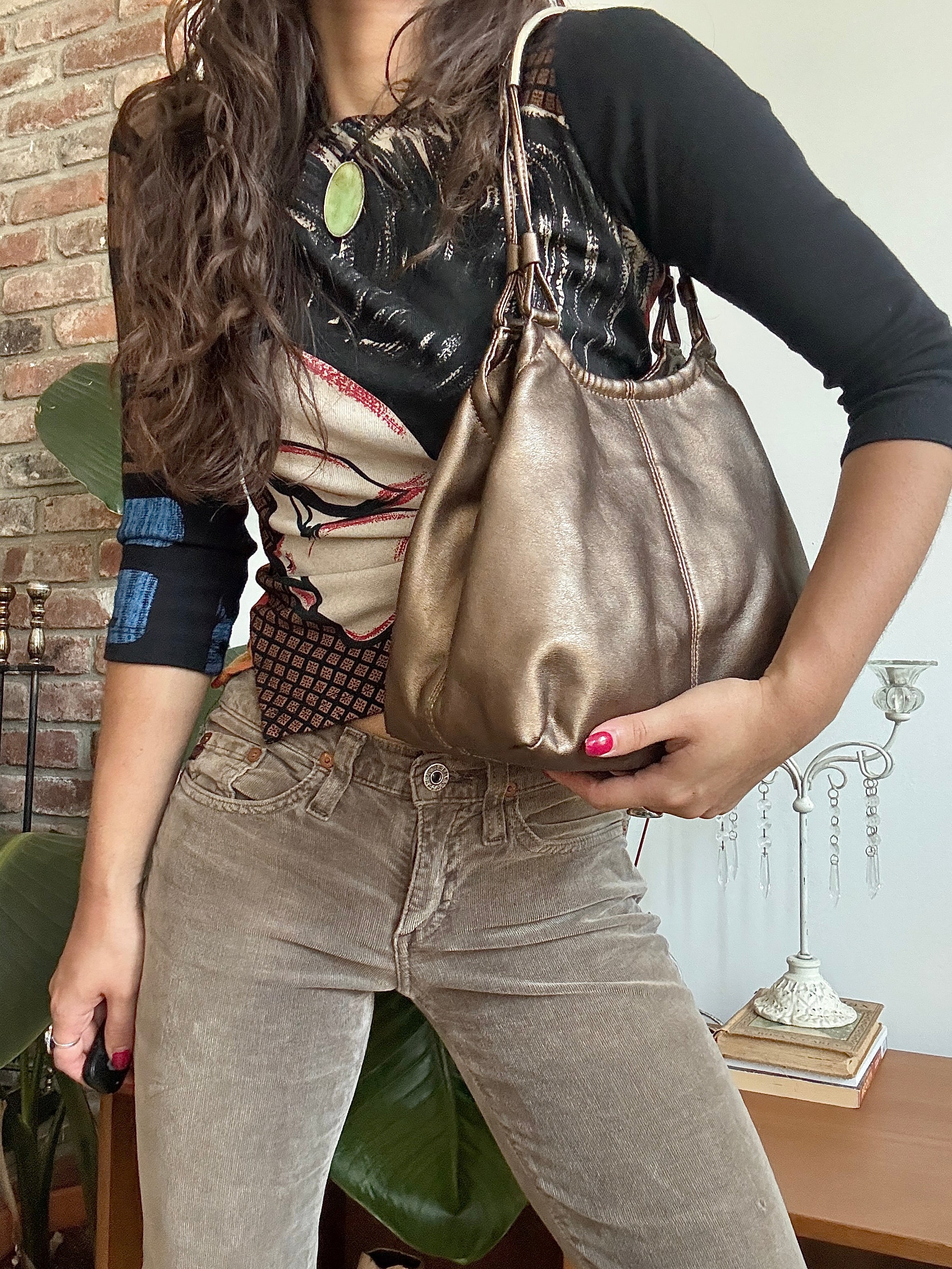 Vintage Y2K Liquid Bronze City Shoulder Bag
