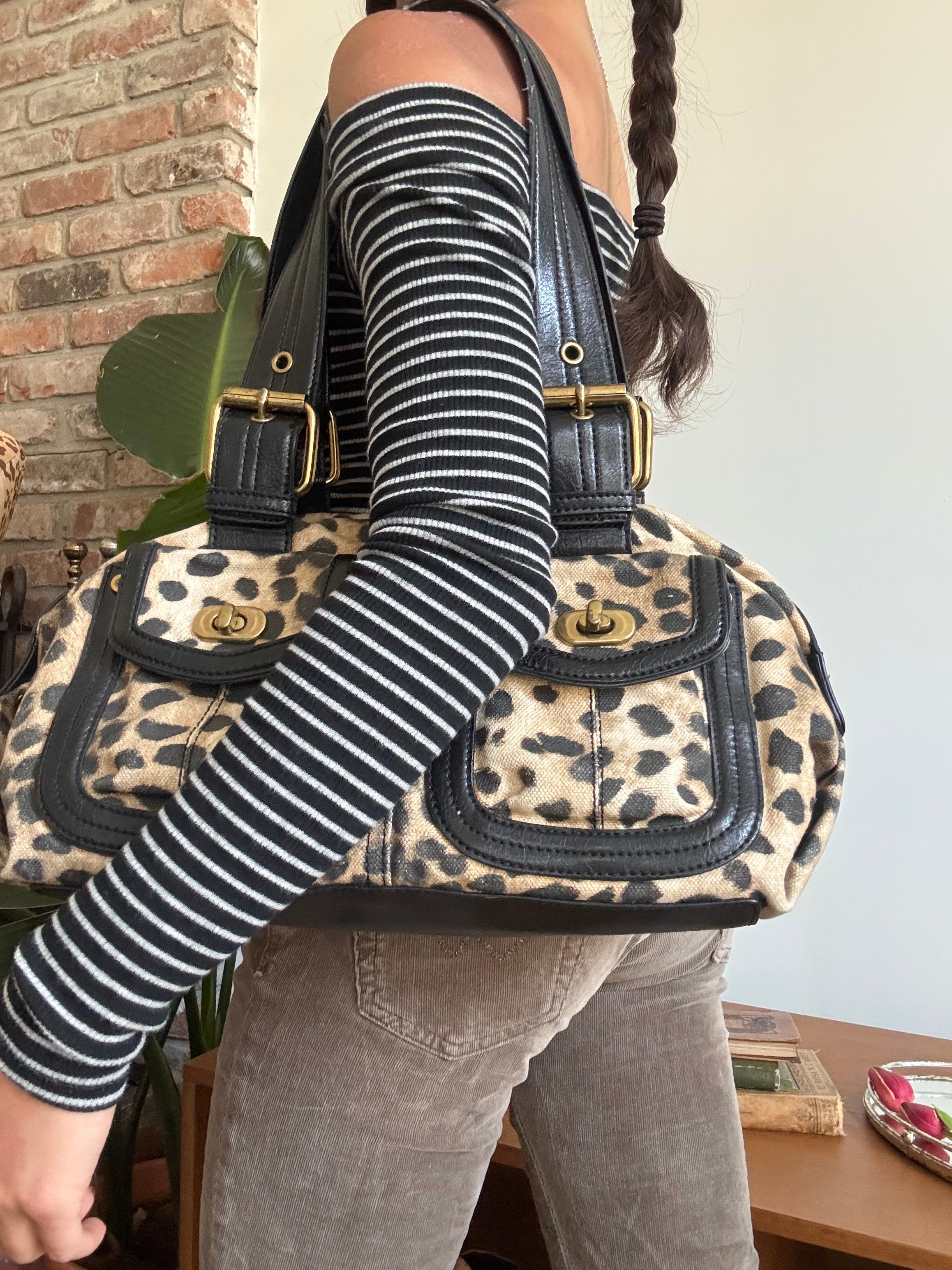 Vintage 90s Slouchy Leopard Print Shoulder Bag