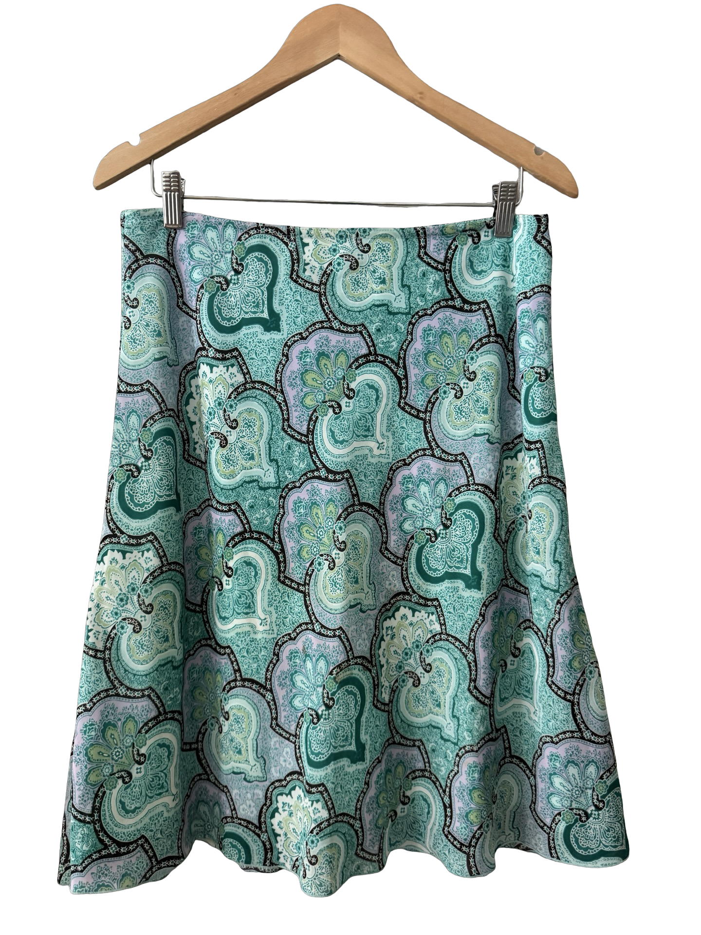 Vintage 90s Aqua Paisley Retro Midi Skirt (L)