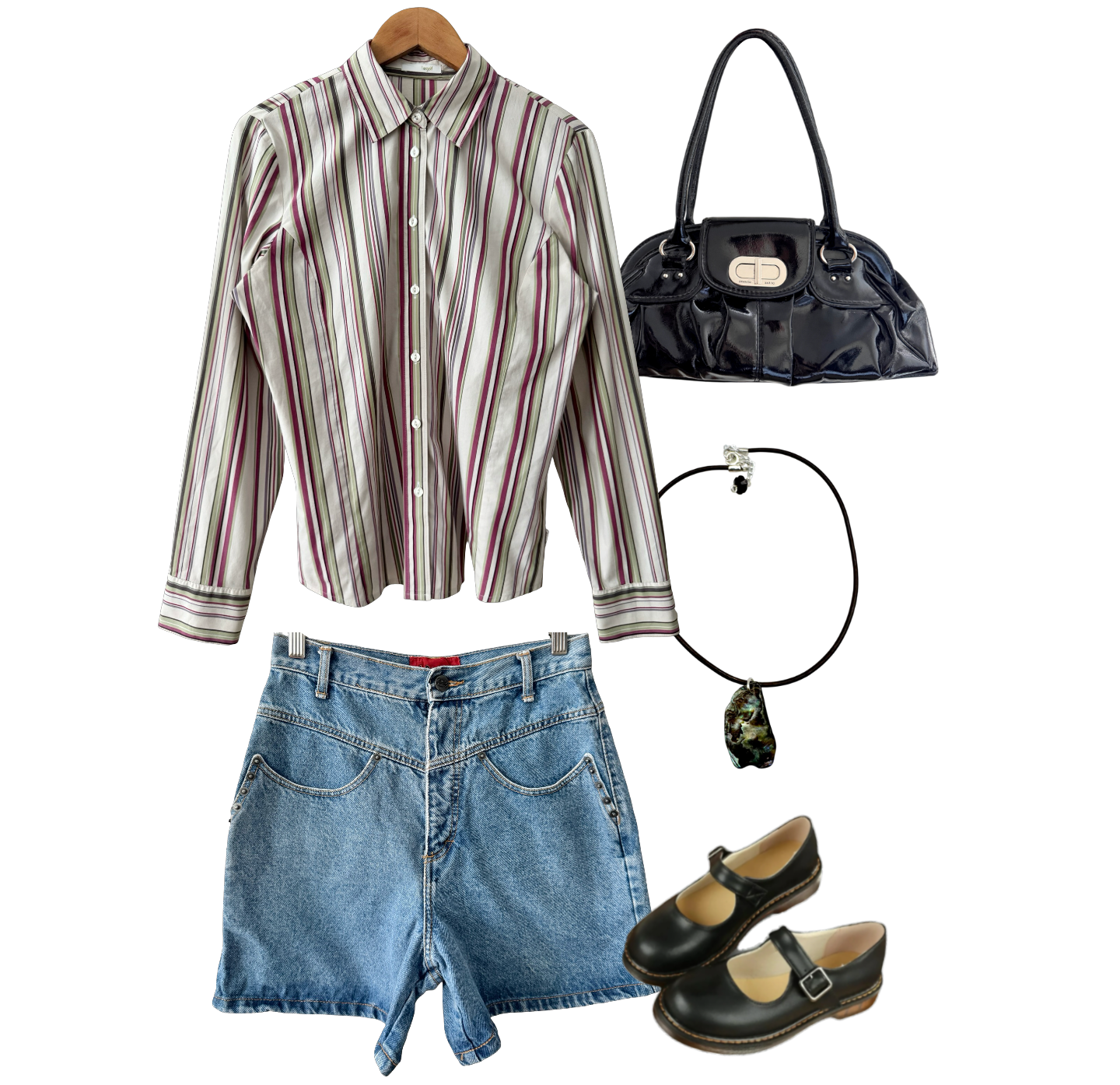 Vintage Y2K Striped Retro Button-Up (M)