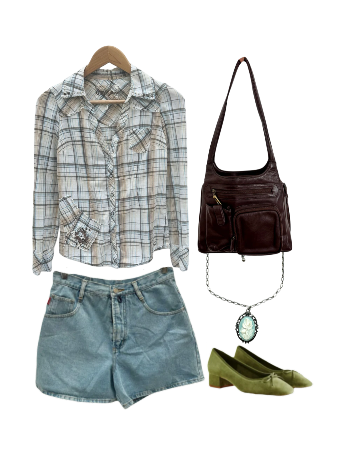 Vintage GUESS Ruffled Plaid Button Up (XS)