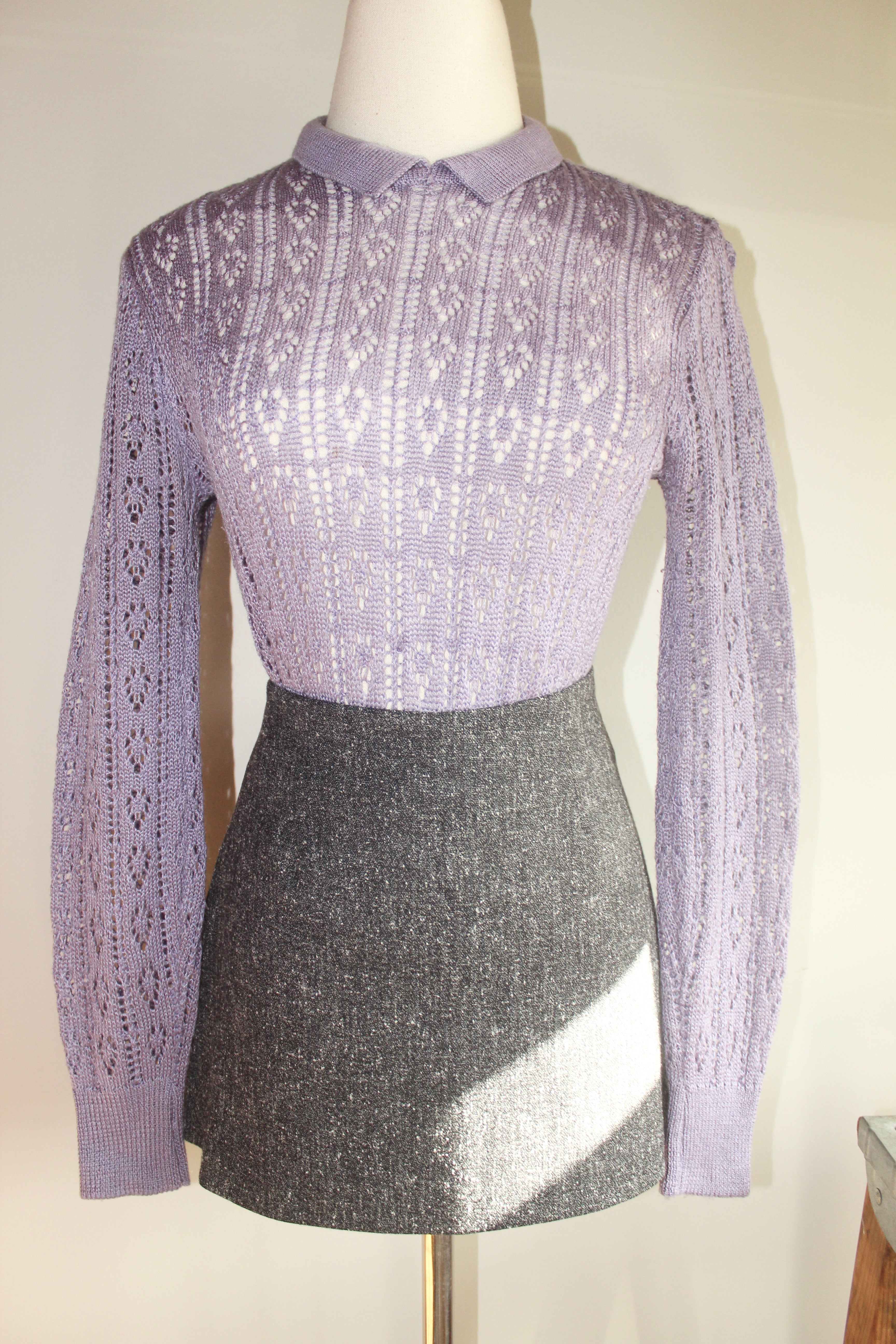 Vintage 90s Sheer Collared Lilac Knit (S-M)