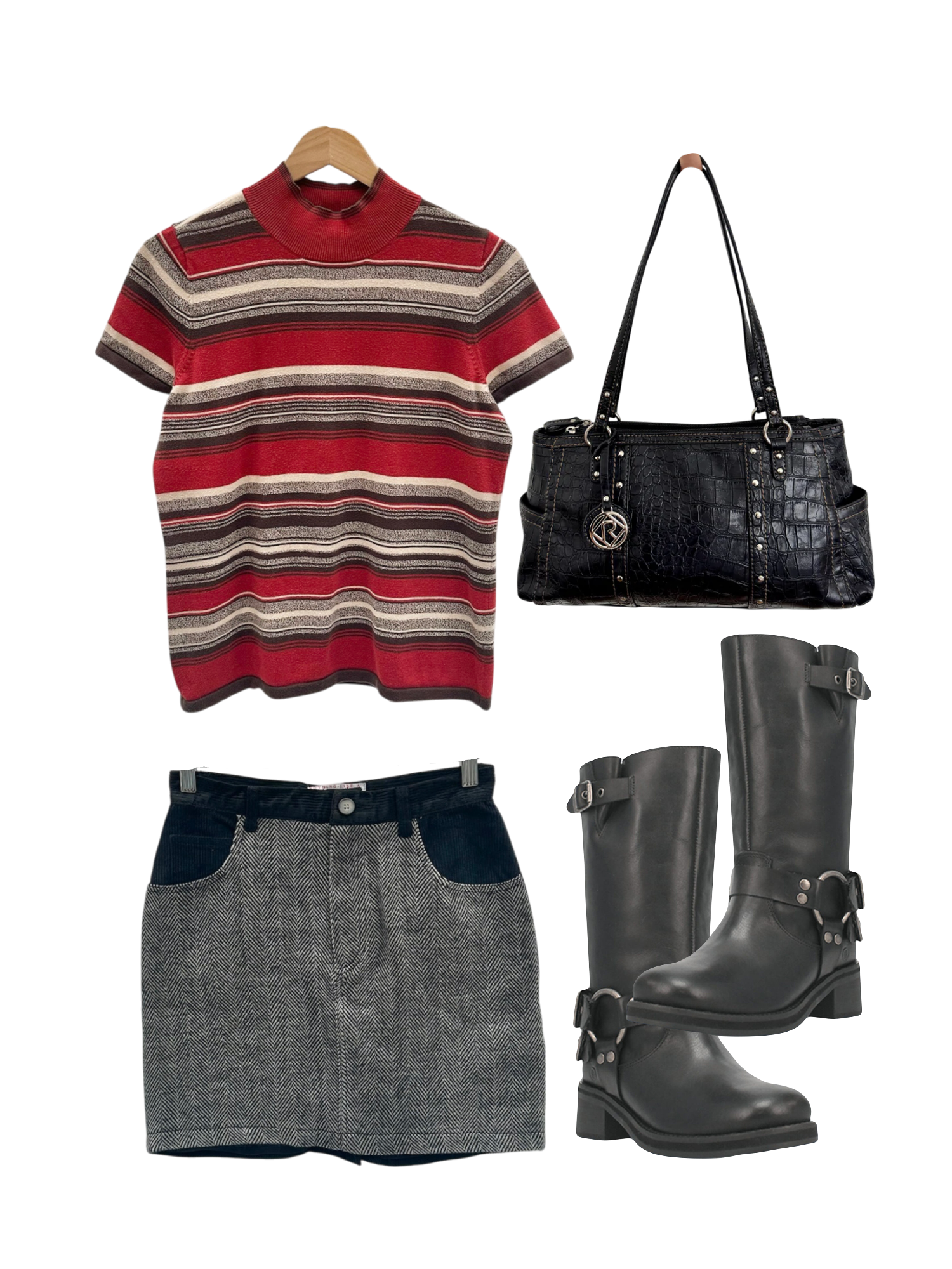 Vintage 90s Retro Striped Mock Neck (M)