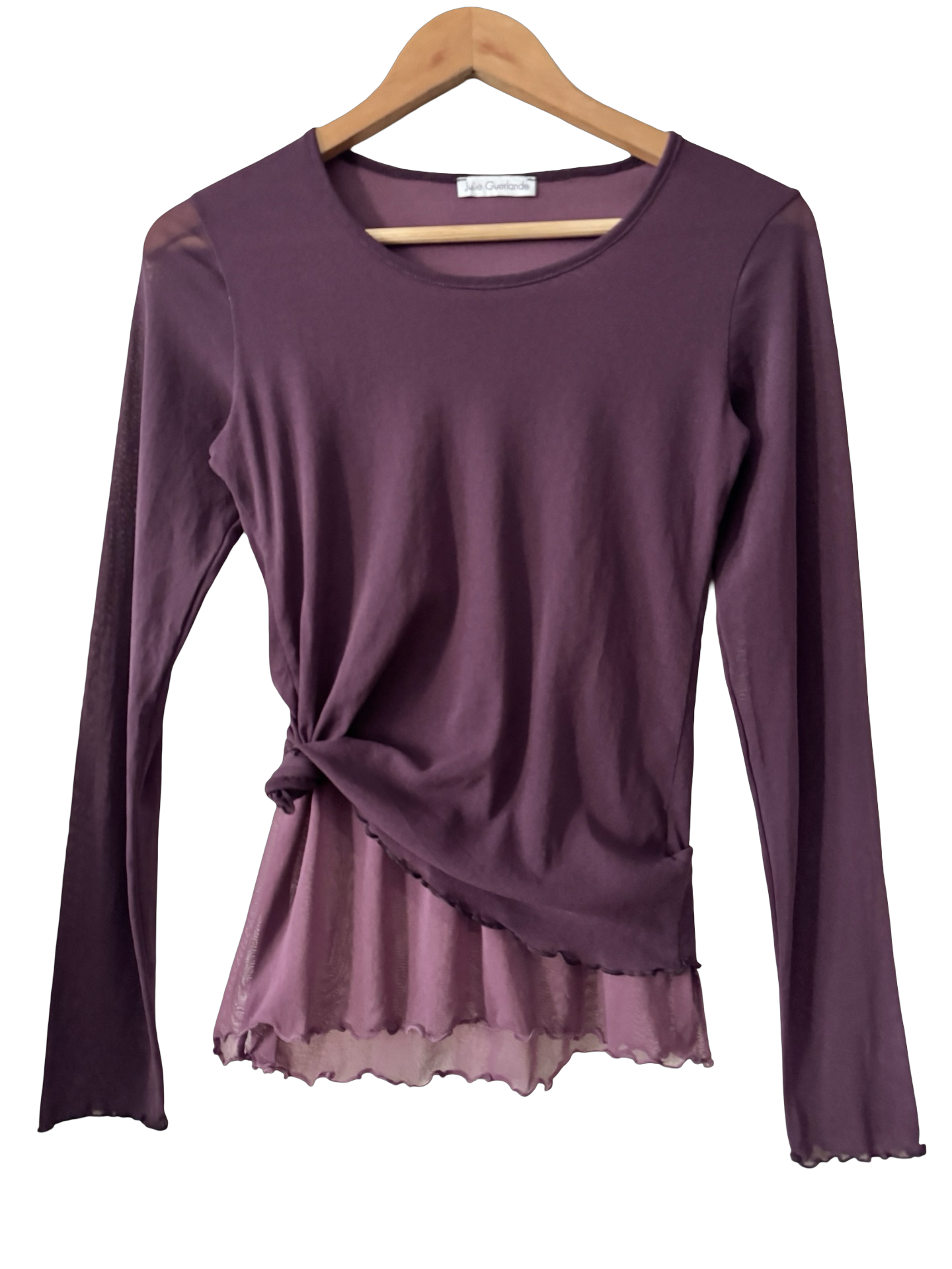 Vintage Y2K French Plum Poetry Layered Mesh Top (M)