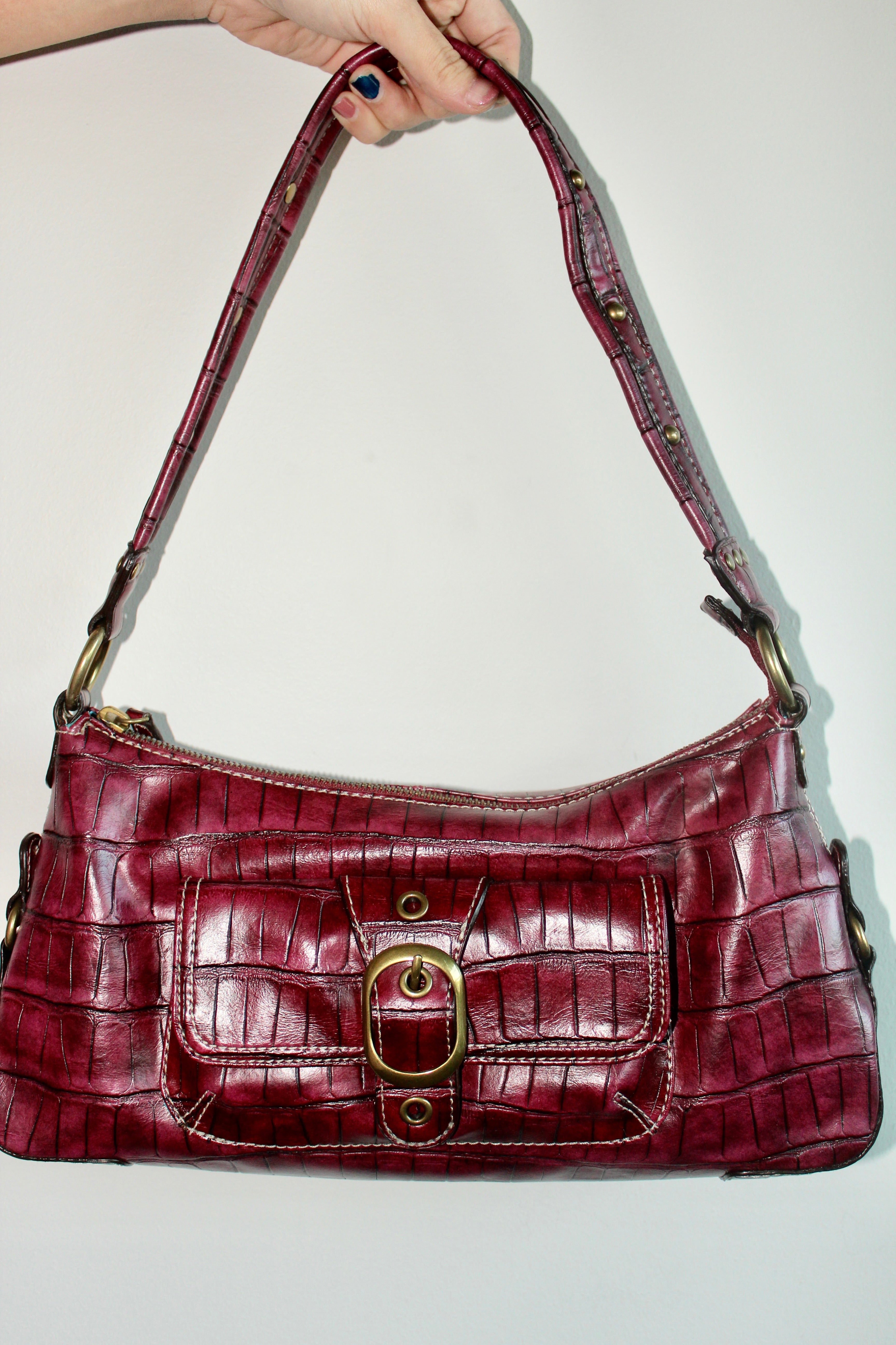 Vintage Wine Red Pebble Shoulder Purse