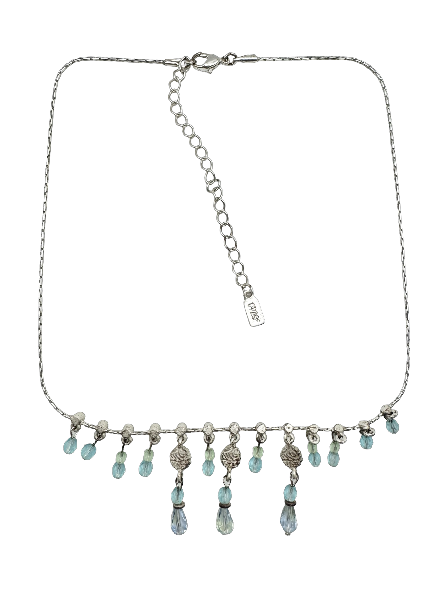 Vintage Y2K Aqua Beaded Fringe Necklace
