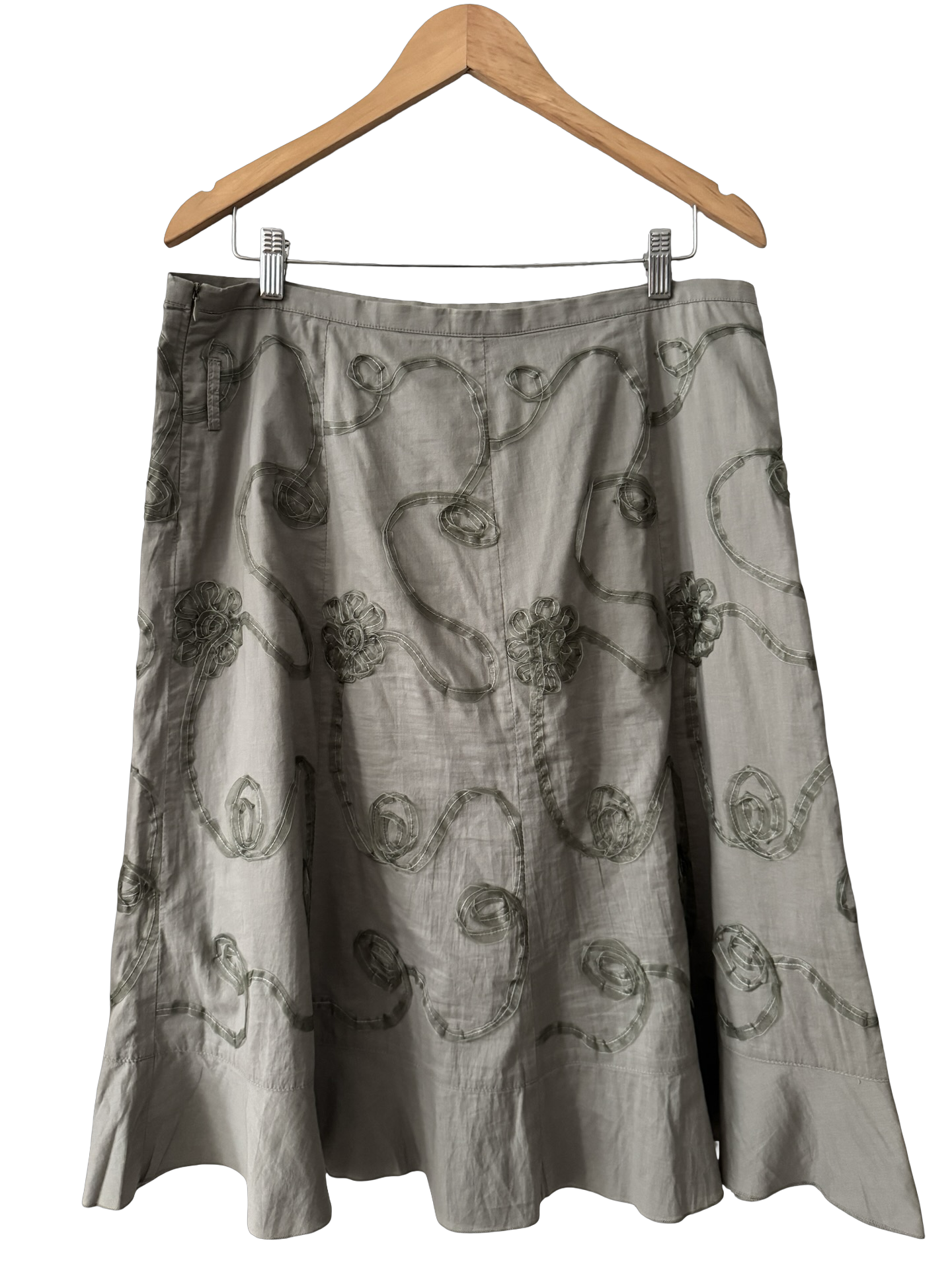Vintage 90s Sage Embroidered Floral Midi Skirt (M/L)