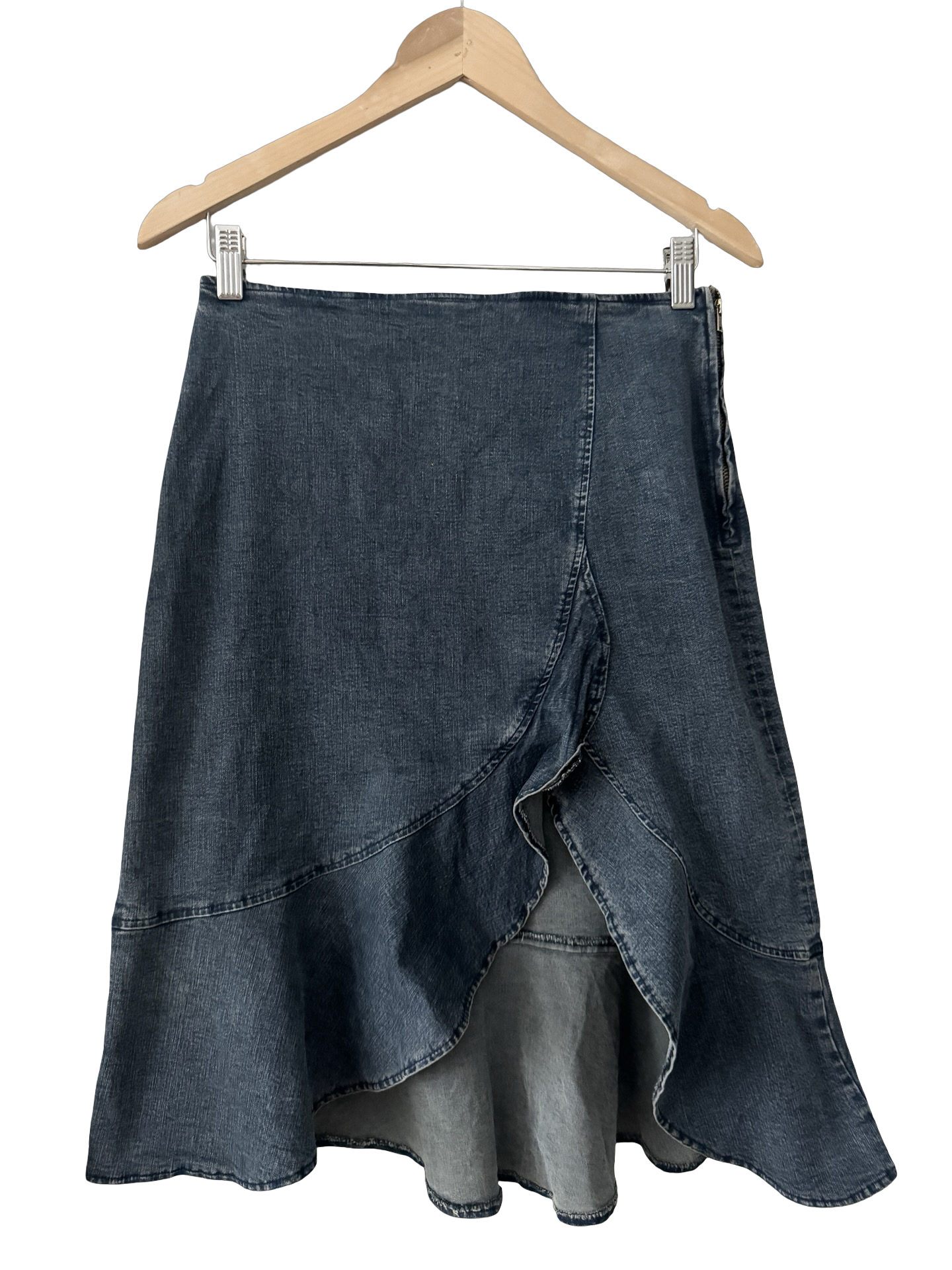 Vintage Y2K Ruffled Denim Midi Skirt (S/M)