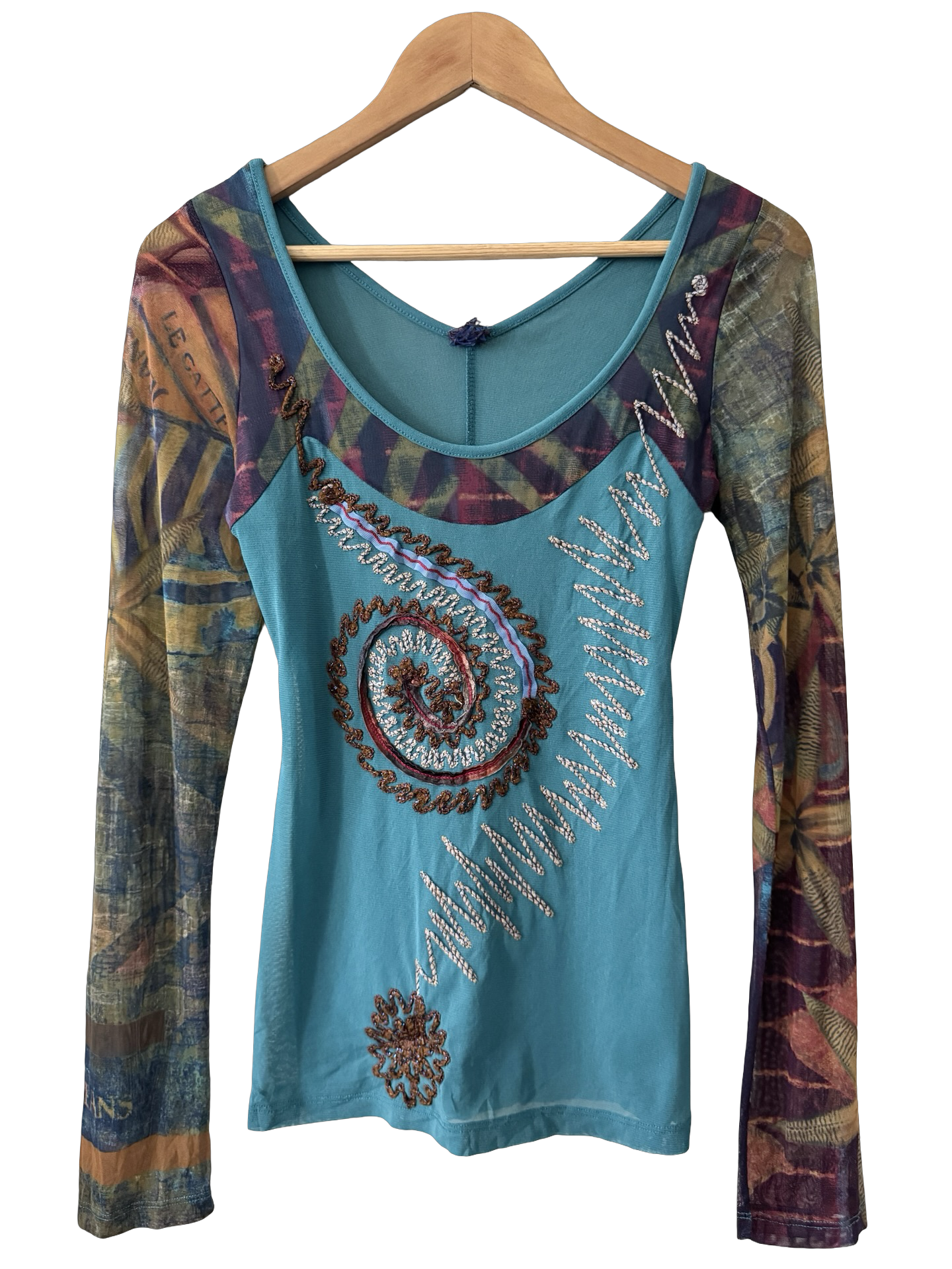 Vintage Y2K Gauzy Layered Mesh Long Sleeve Top (S)
