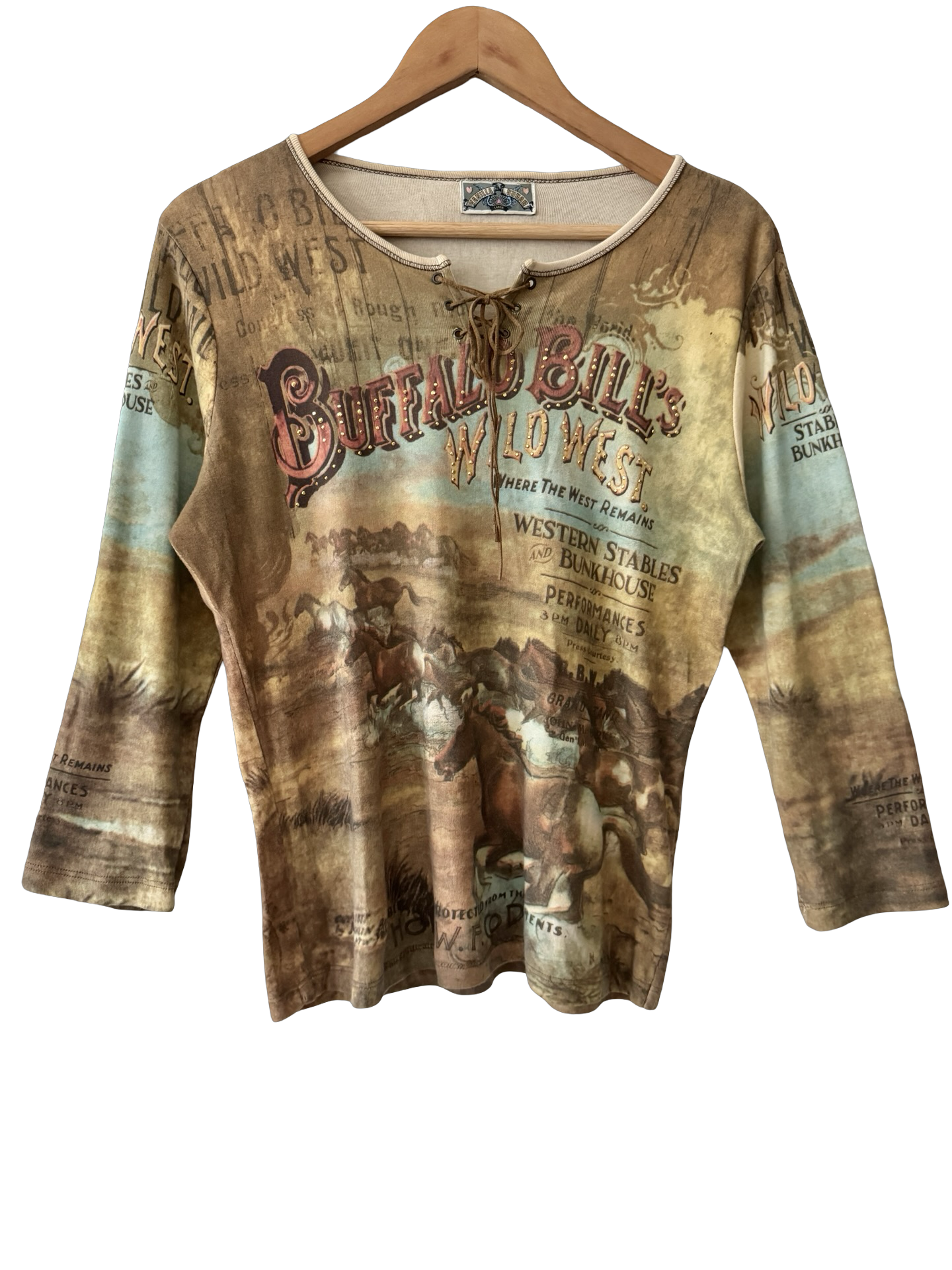 Vintage Y2K Wild West Graphic Lace-Up Top (L/XL)