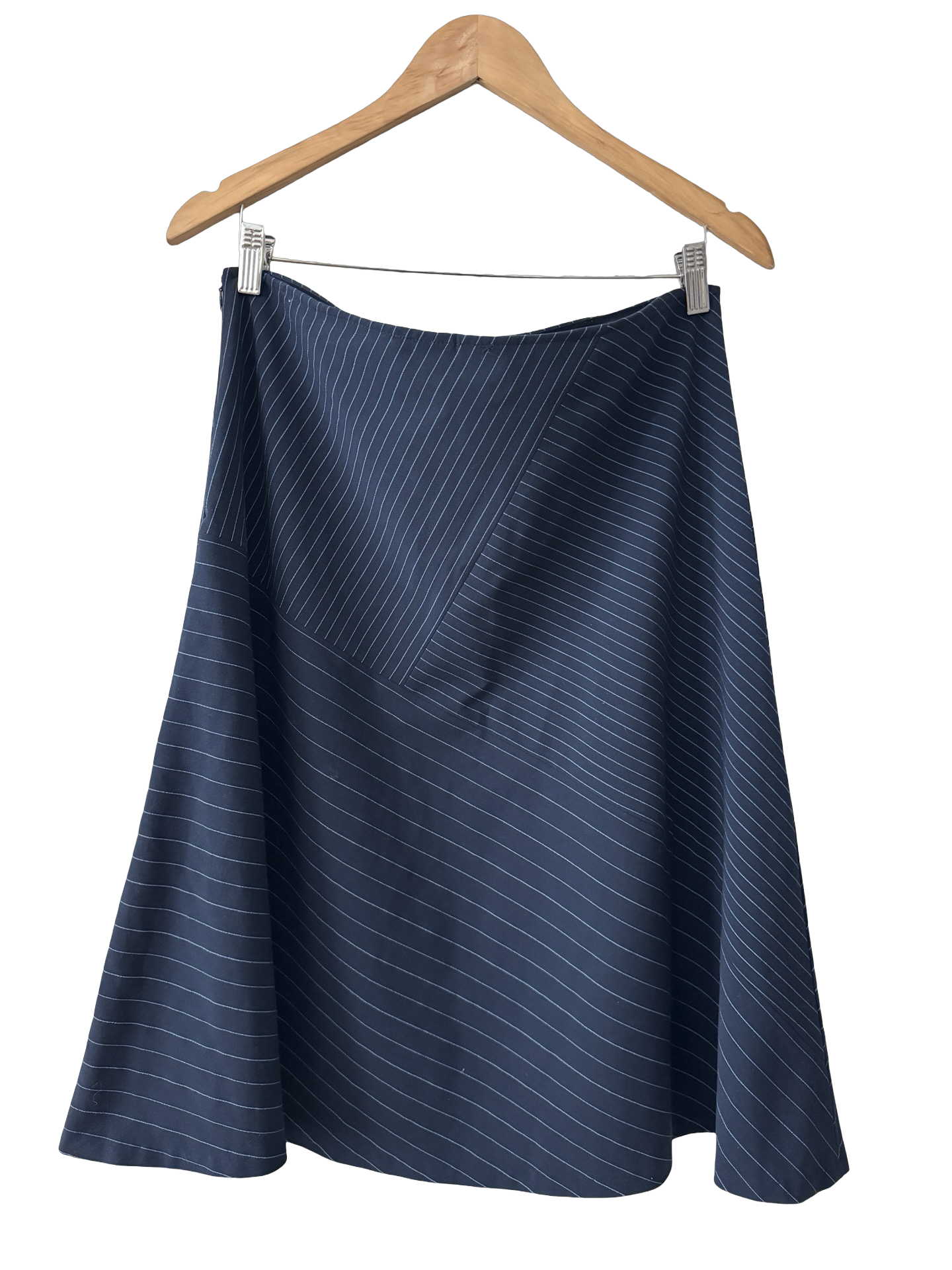 Vintage 90s Navy Mixed Pinstripe Midi Skirt (M)