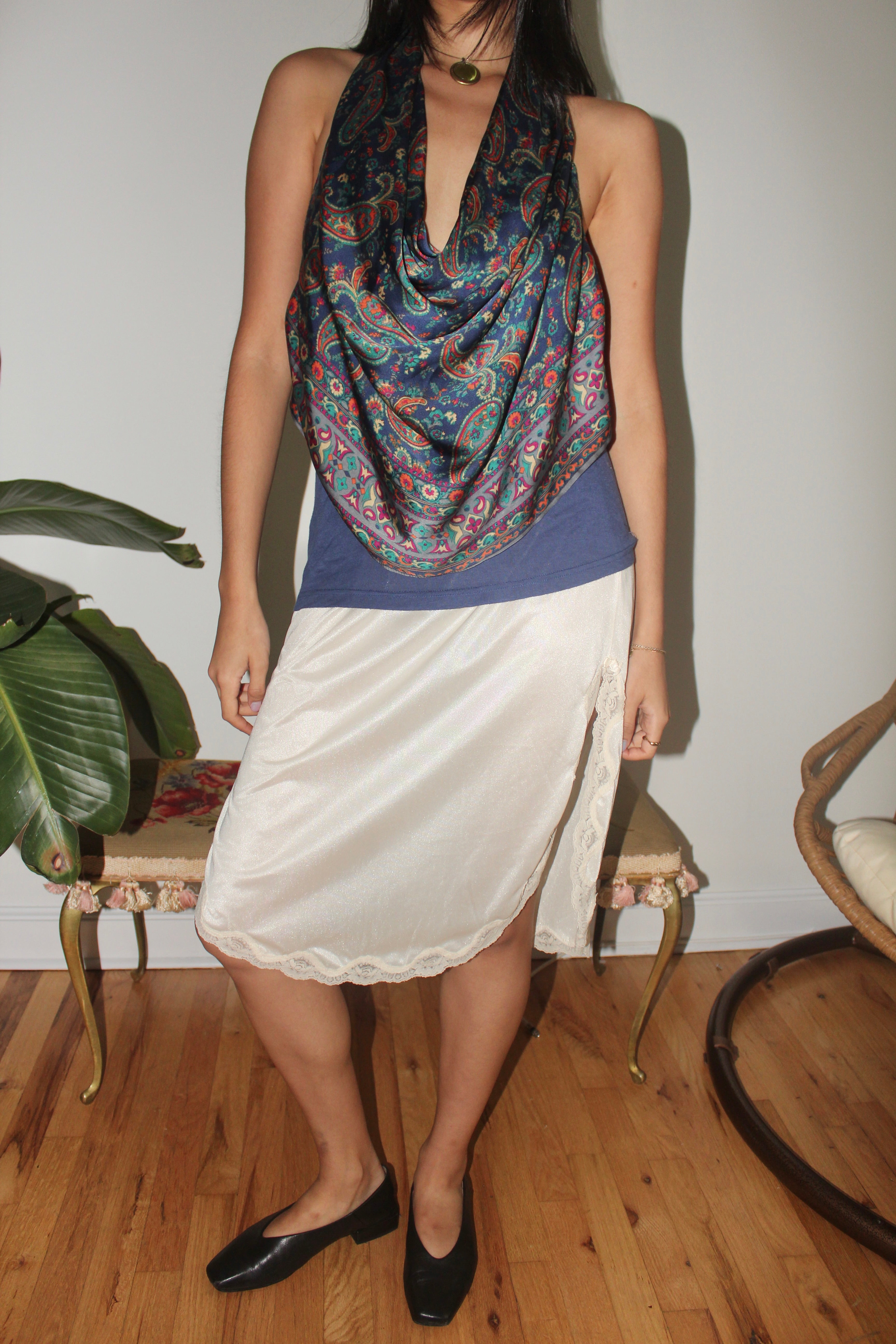 Vintage 90s Paisley Cowl Scarf Top (S/M)