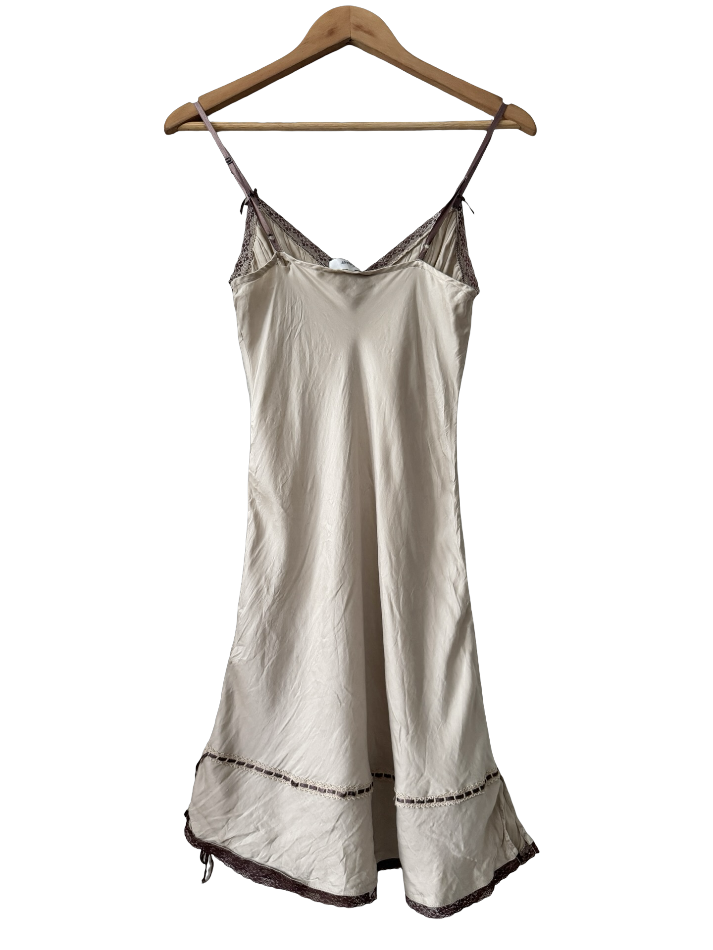 Vintage 90s Etam Mocha Lace Silk Slip (S)