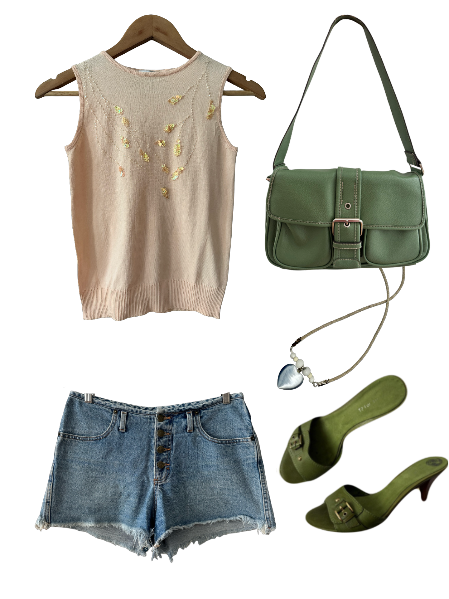 Vintage Y2K Peach Sequin Knit Tank (S)
