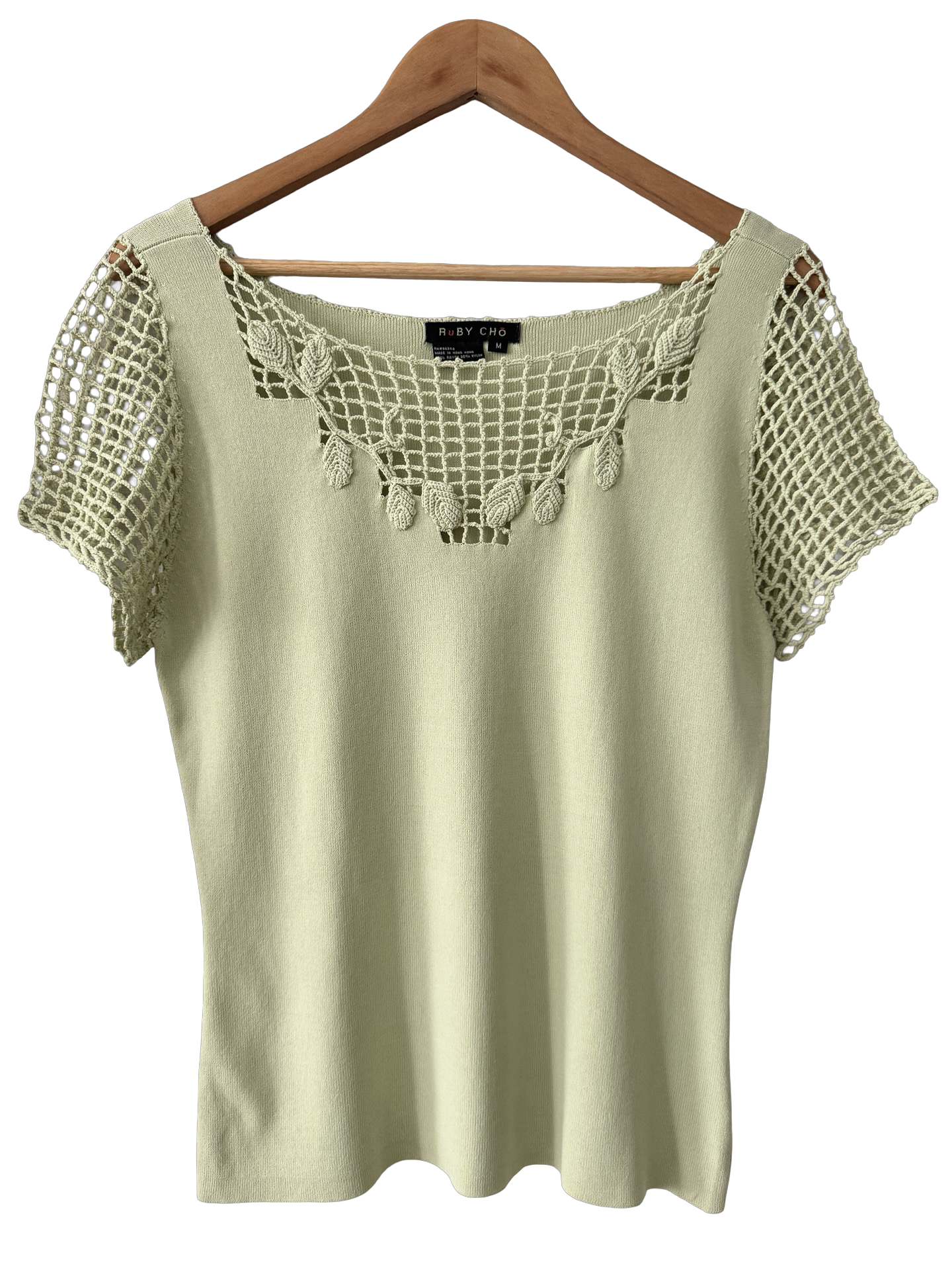 Vintage Y2K Pistachio Crochet Charm Knit Top (L)
